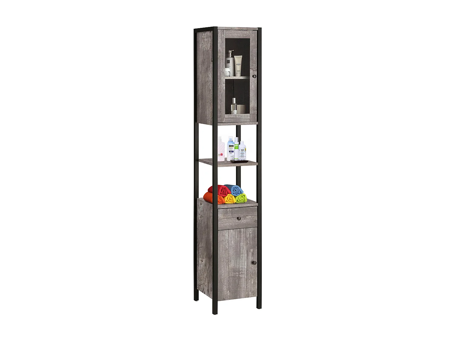 Chris | Armoire avec 1 porte vitrée et 1 porte en béton aggloméré