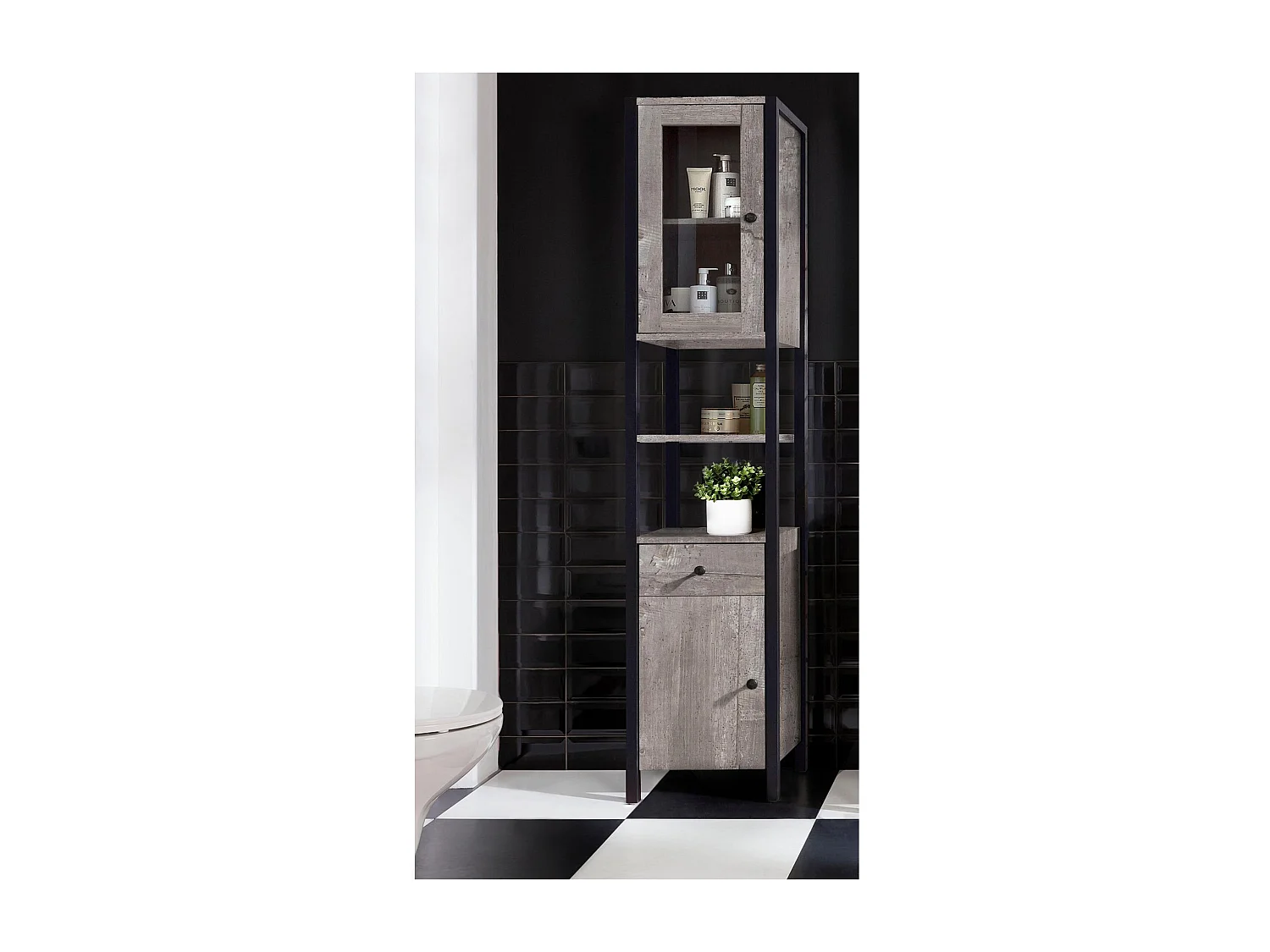 Chris | Armoire avec 1 porte vitrée et 1 porte en béton aggloméré