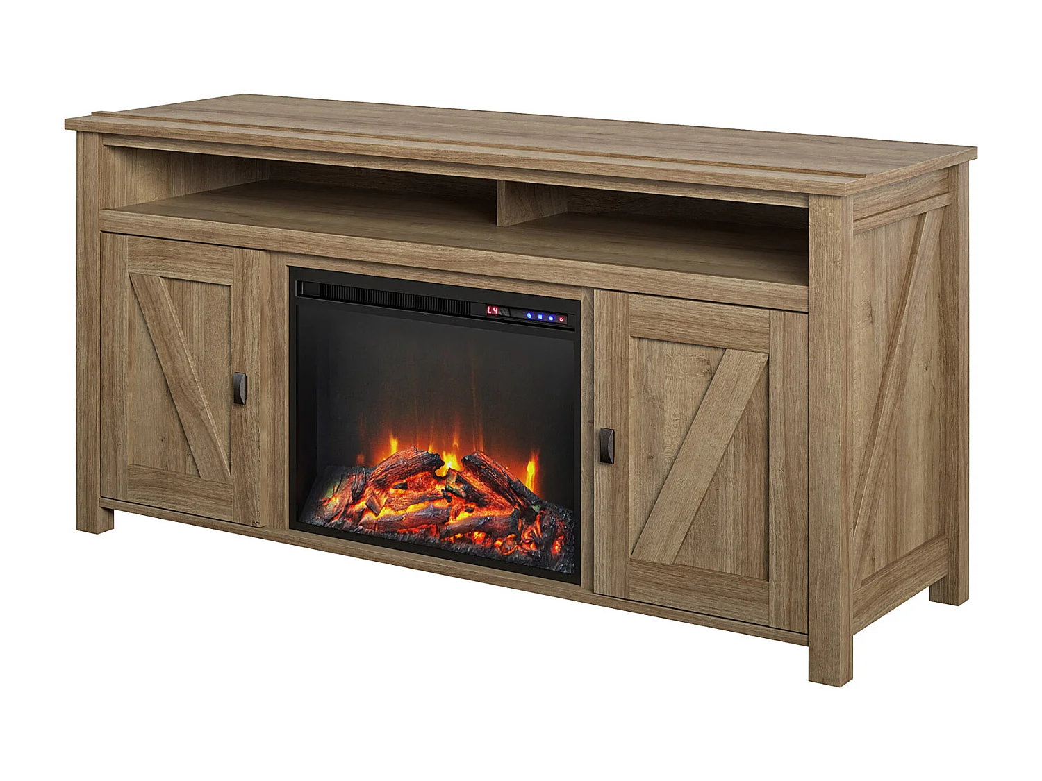 Farmington | Lowboard avec cheminée électrique en panneaux de particules de chêne