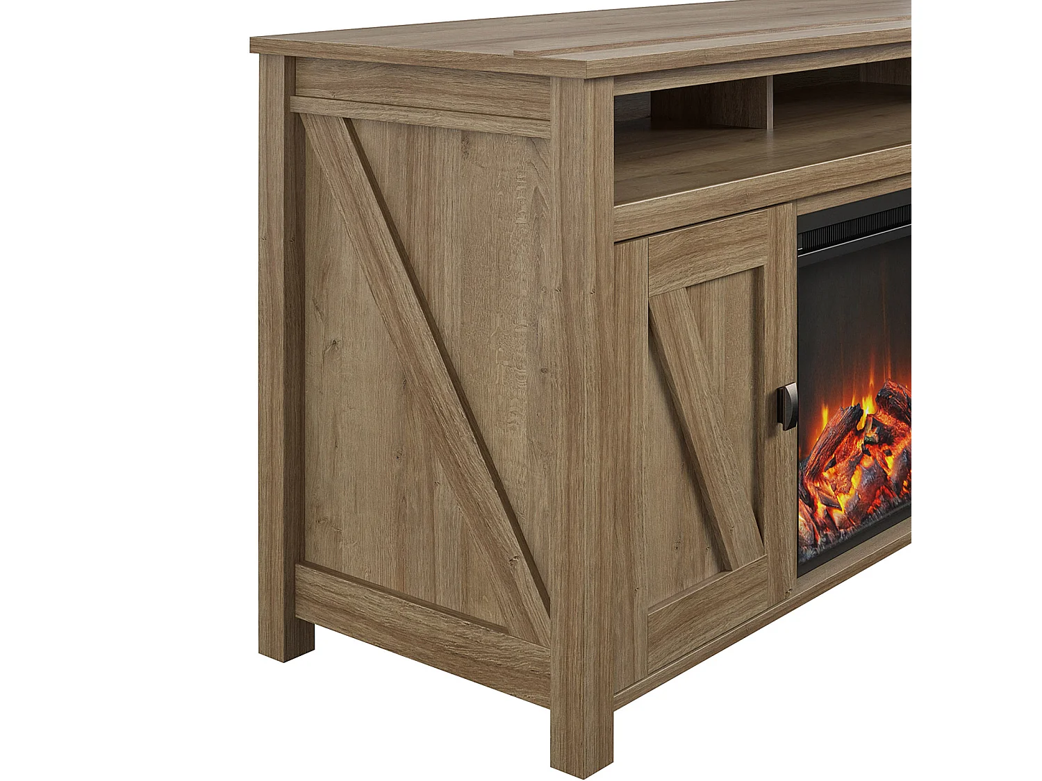 Farmington | Lowboard avec cheminée électrique en panneaux de particules de chêne