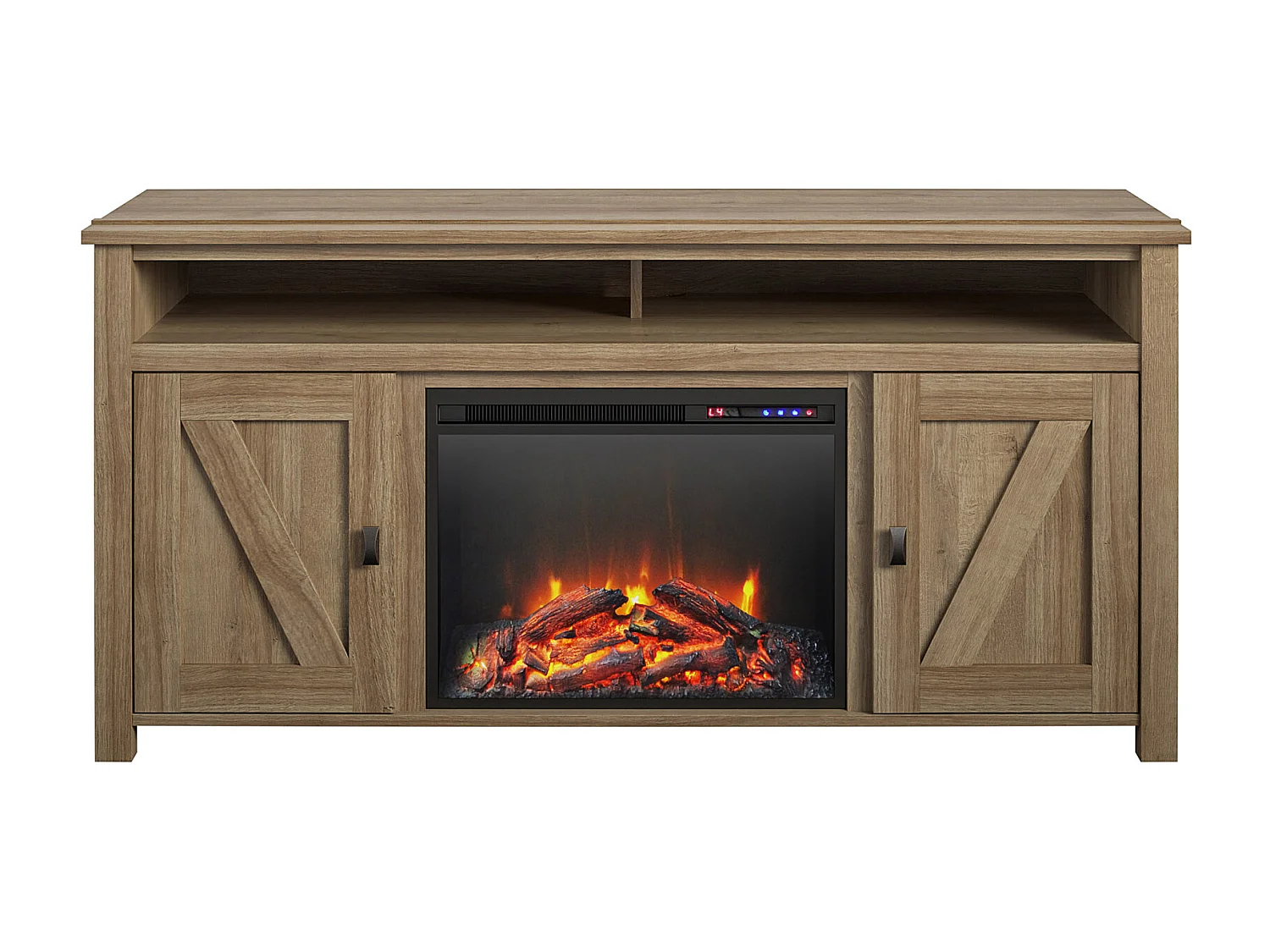 Farmington | Lowboard avec cheminée électrique en panneaux de particules de chêne