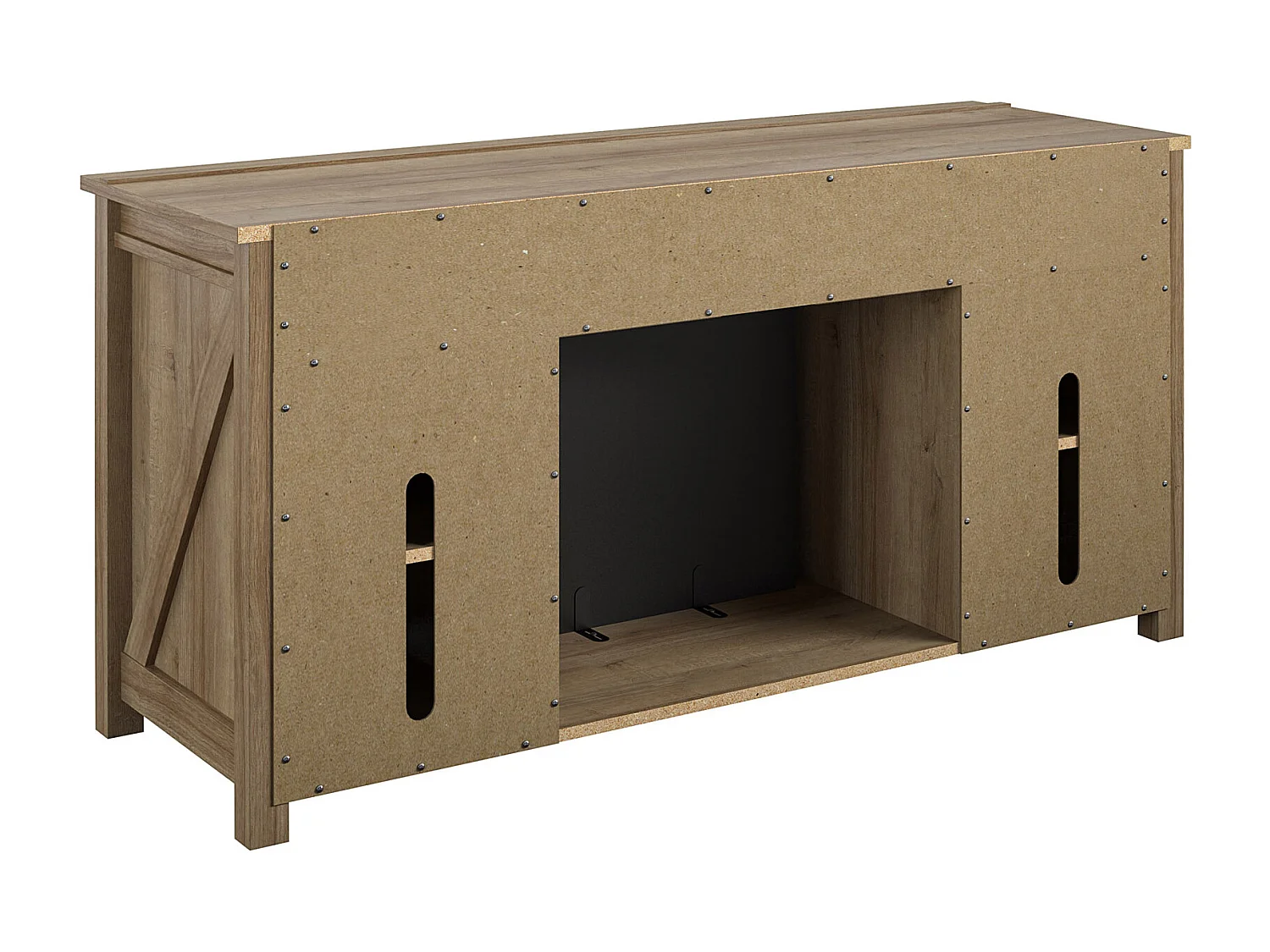Farmington | Lowboard avec cheminée électrique en panneaux de particules de chêne