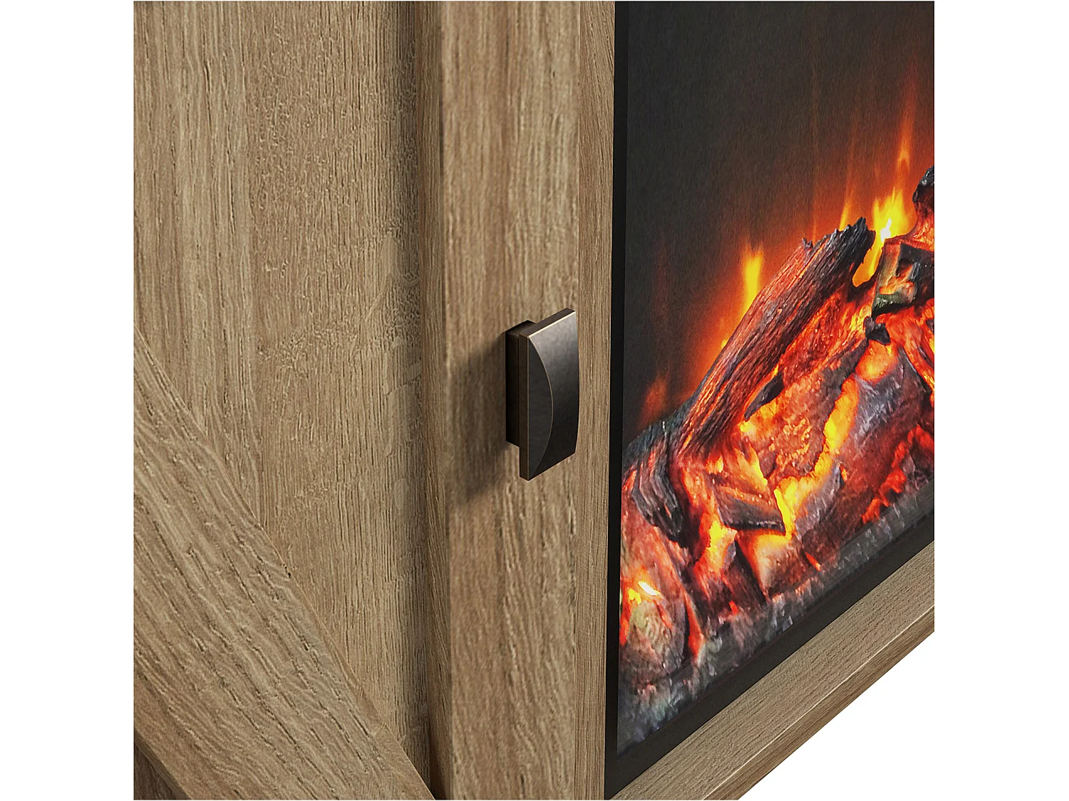 Farmington-TV-meubel met elektrische open haard in eiken spaanplaat