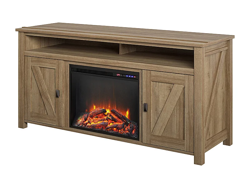 Farmington | Lowboard avec cheminée électrique en panneaux de particules de chêne