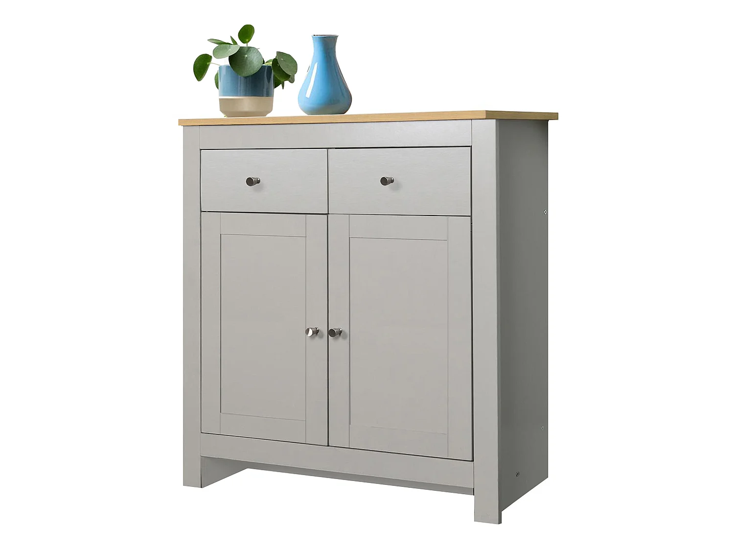 Emerald | Buffet avec 2 portes et 2 tiroirs en MDF chêne et gris