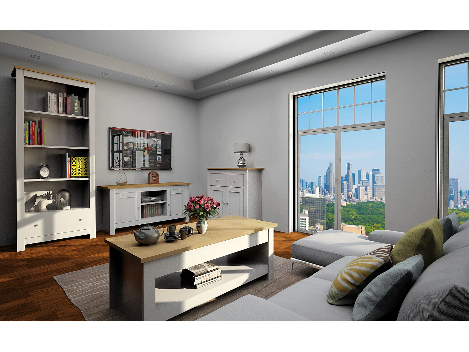 Emerald| Credenza con 2 ante e 2 cassetti effetto legno rovere grigio