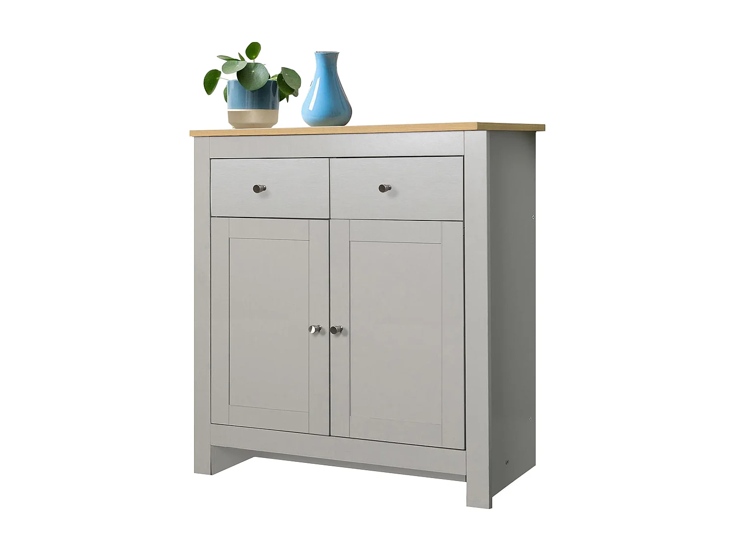 Emerald | Buffet avec 2 portes et 2 tiroirs en MDF chêne et gris