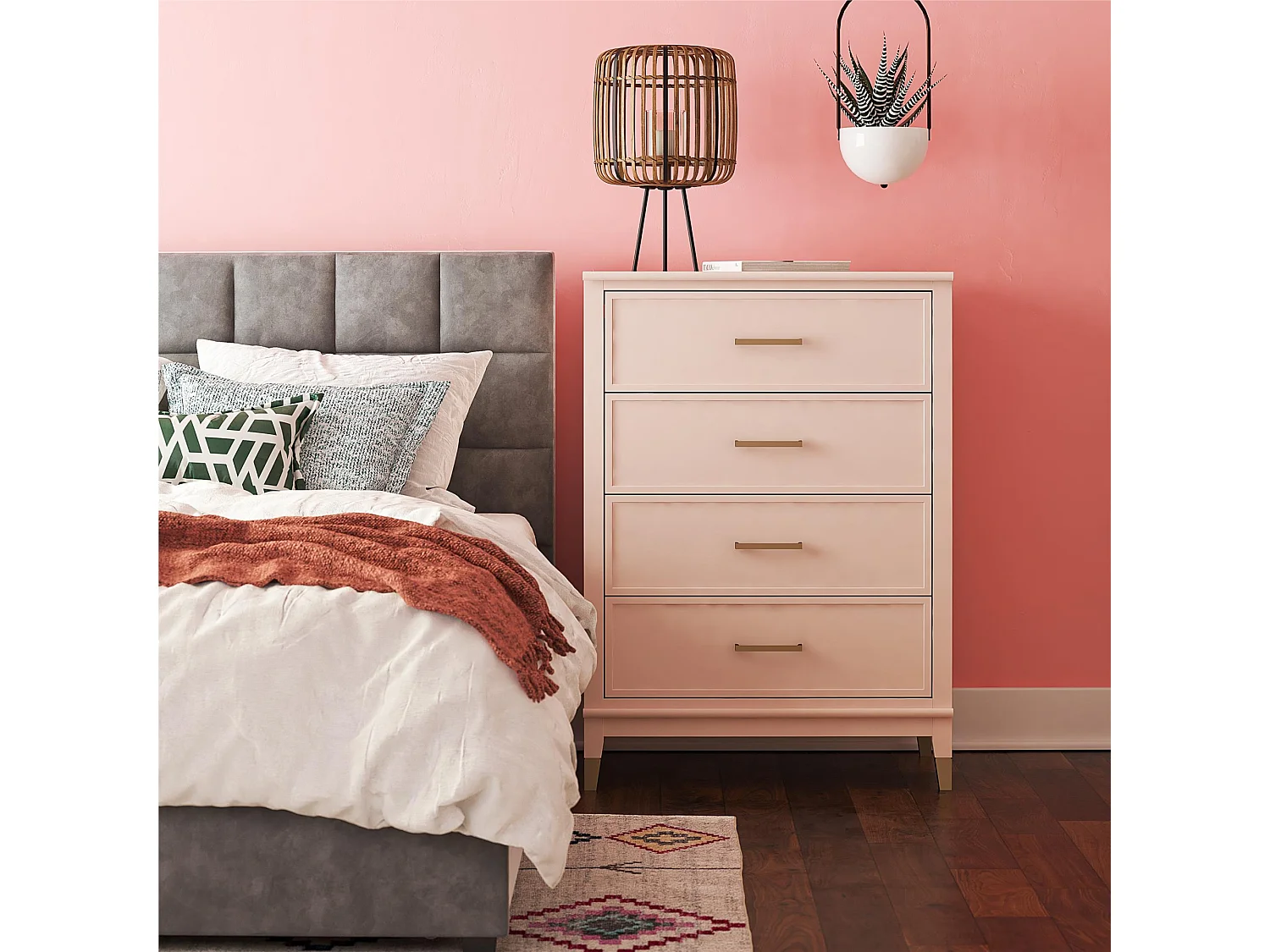Kommode mit 4 Schubladen in MDF rosa