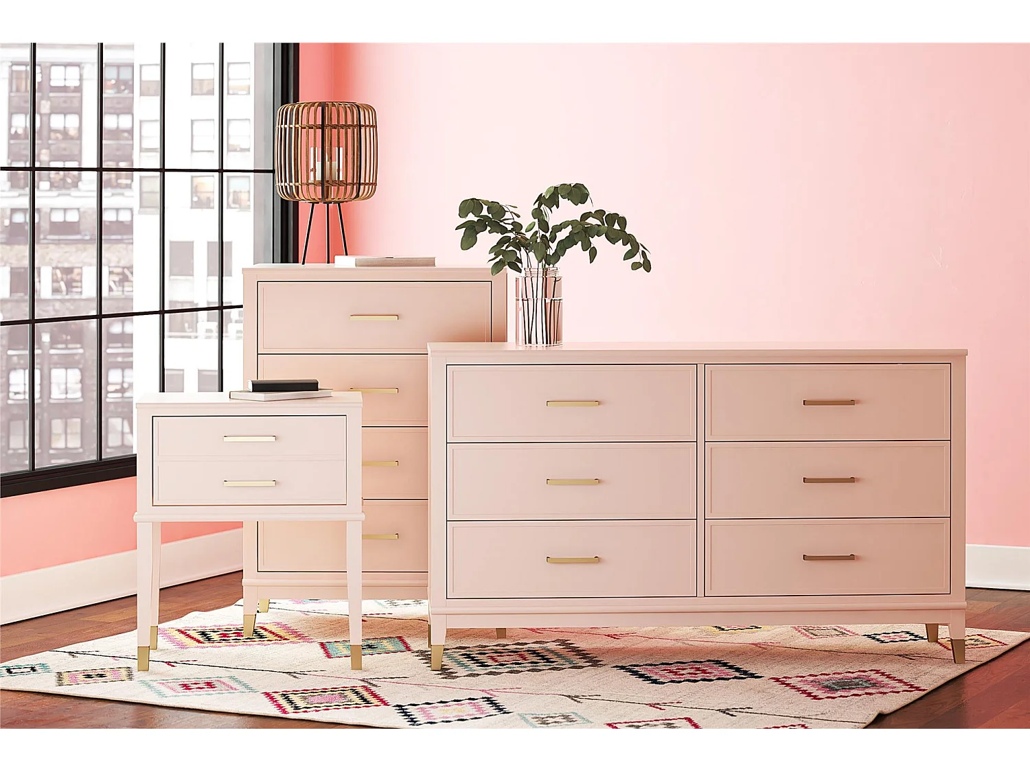 Kommode mit 4 Schubladen in MDF rosa