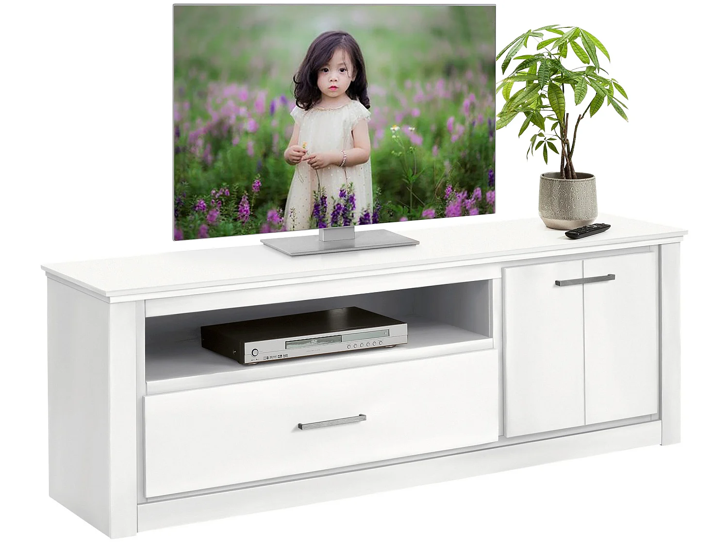 Celia| Mobile TV con 1 cassetto e 1 anta in pino bianco