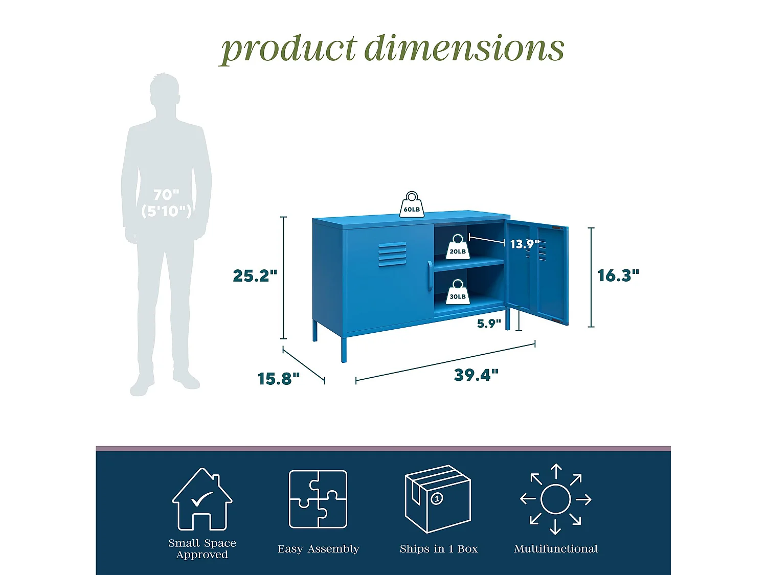 Mueble con 2 puertas en metal azul