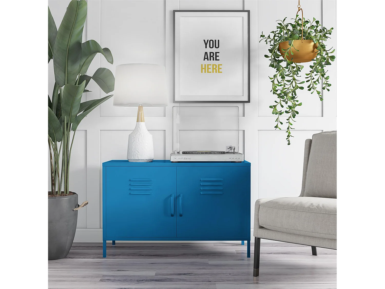 Mueble con 2 puertas en metal azul