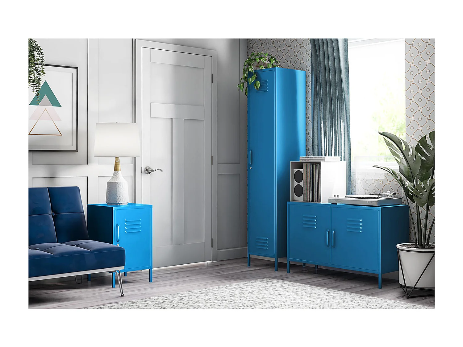 Mueble con 2 puertas en metal azul