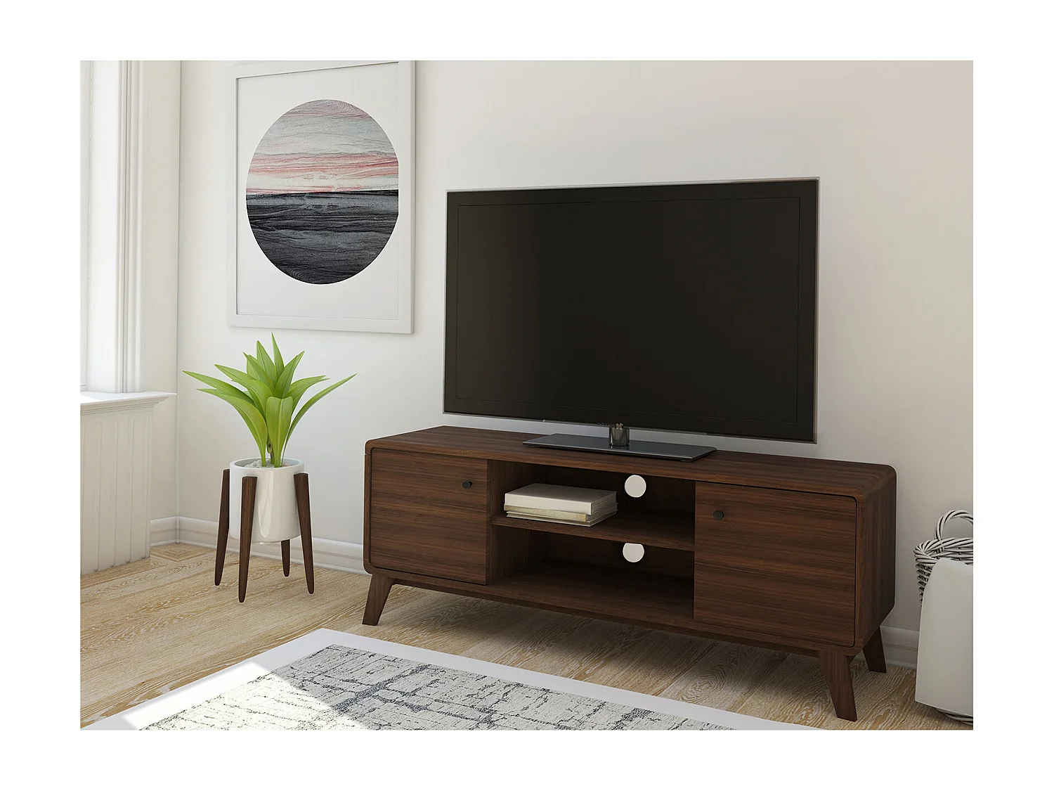 Cassie| Mobile TV con 2 ante effetto noce