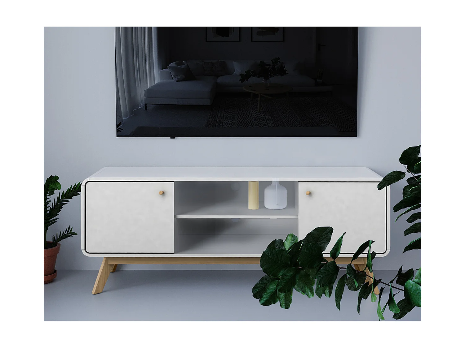 Cassie | Lowboard avec 2 portes en panneau de particules blanc