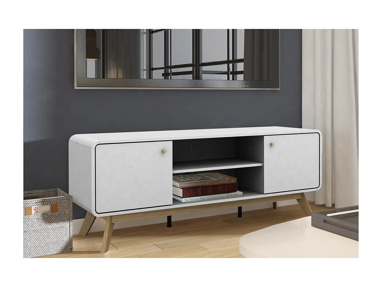 Cassie | Lowboard avec 2 portes en panneau de particules blanc