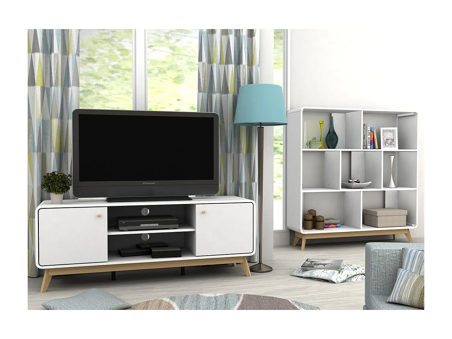 Cassie | Lowboard avec 2 portes en panneau de particules blanc