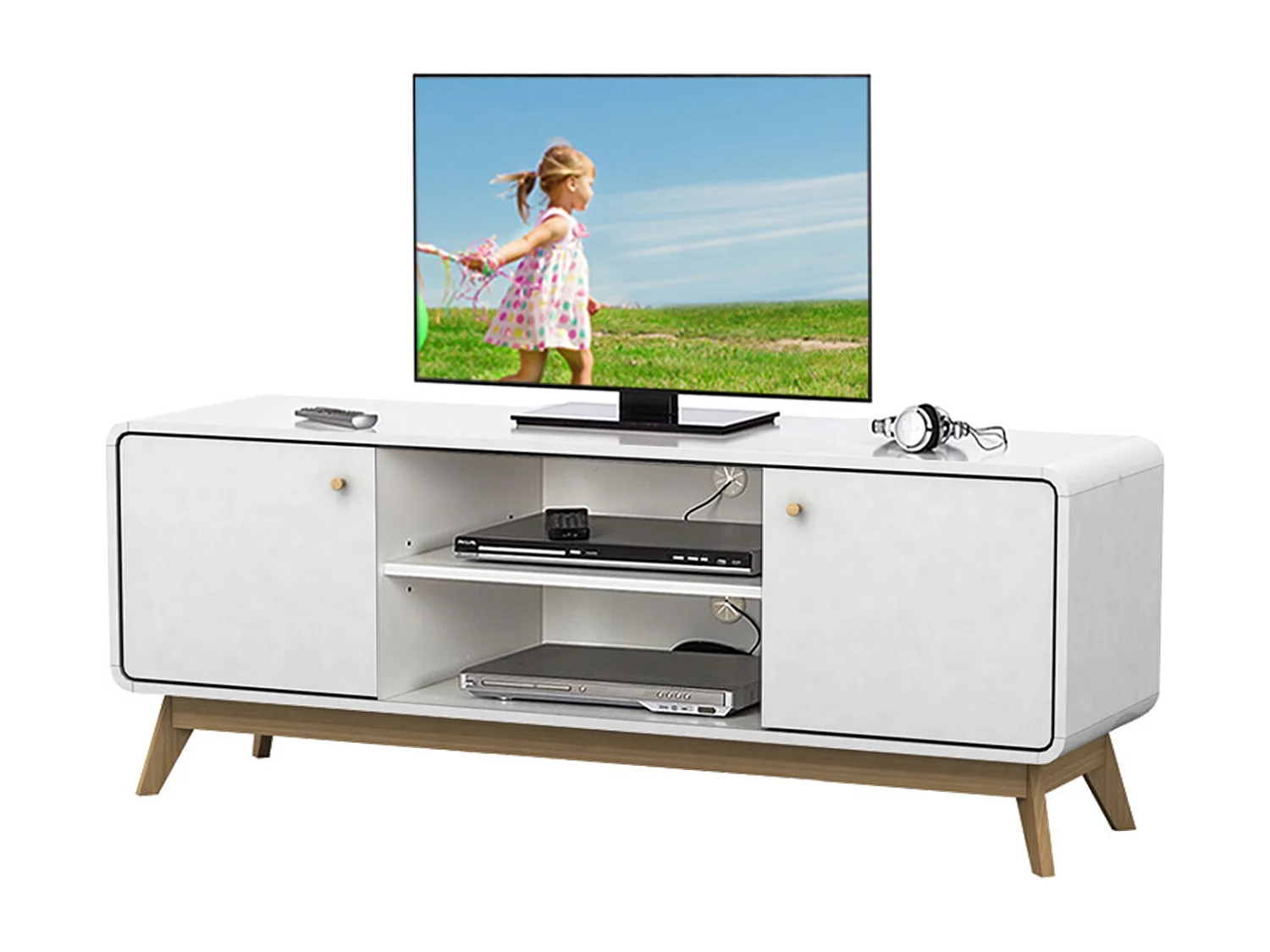 Cassie | Lowboard avec 2 portes en panneau de particules blanc