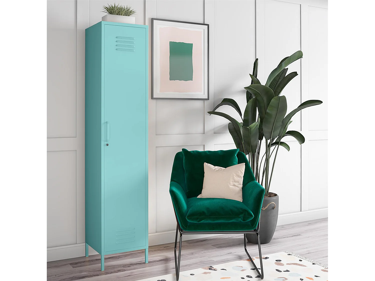 Cache | Armoire haute avec 1 porte en métal menthe