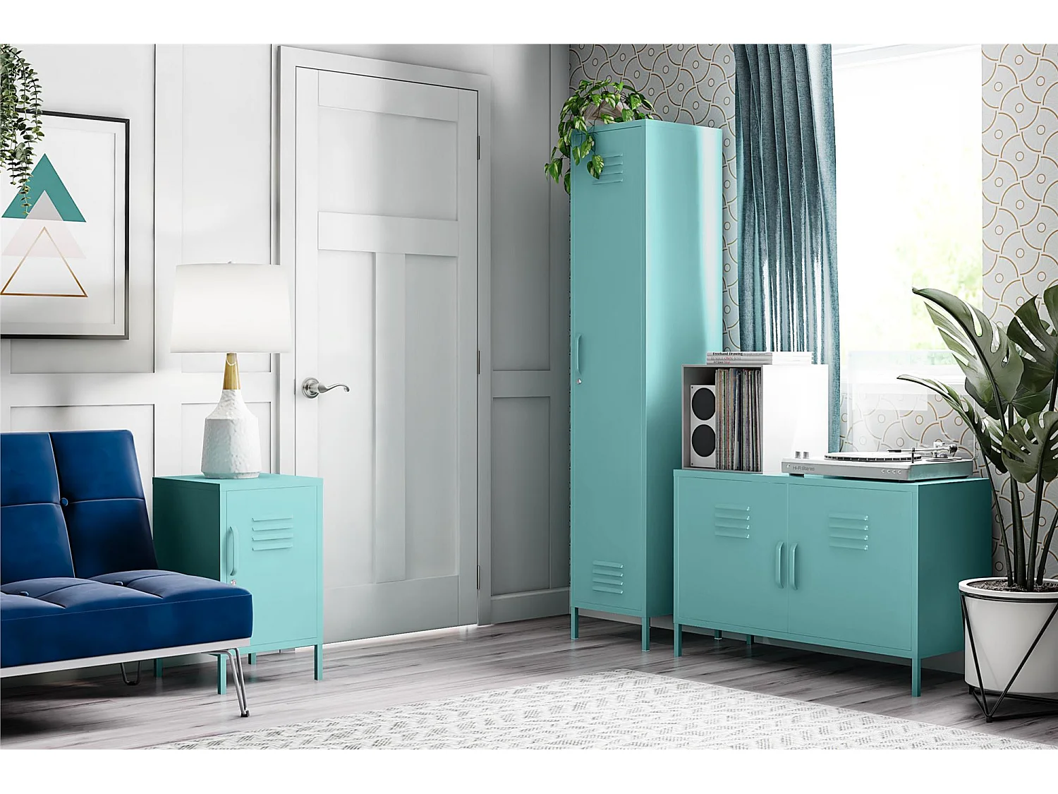 Cache | Armoire haute avec 1 porte en métal menthe