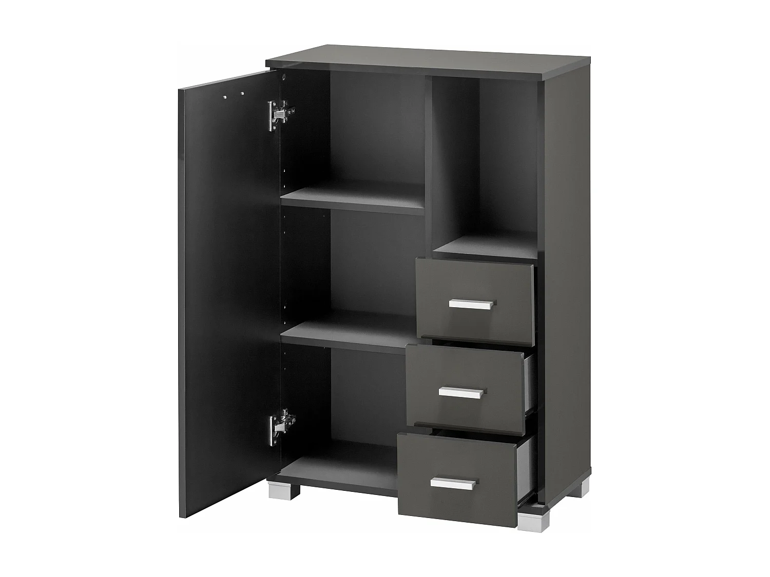 Mobile con 1 anta e 3 cassetti in MDF grigio