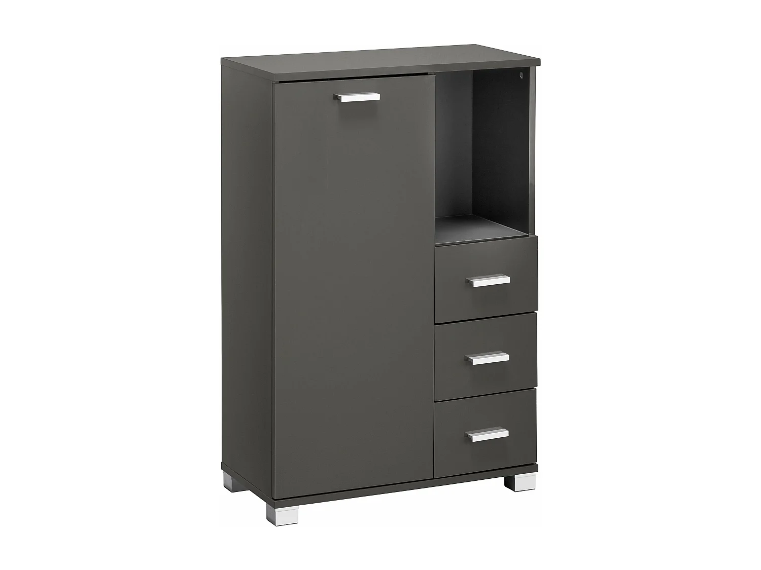 Mobile con 1 anta e 3 cassetti in MDF grigio