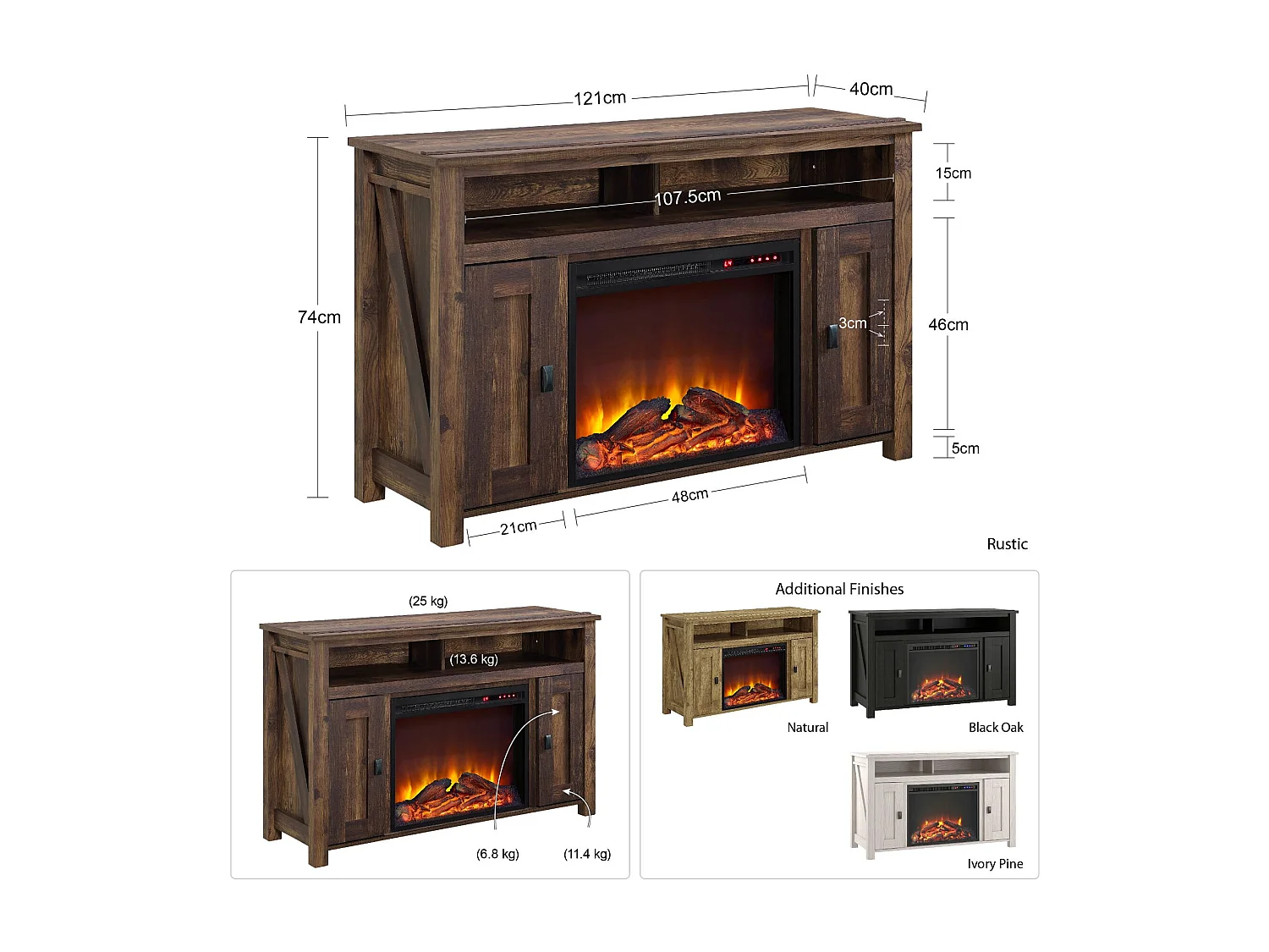 Farmington | Cheminée 2 portes en panneaux de particules blanc