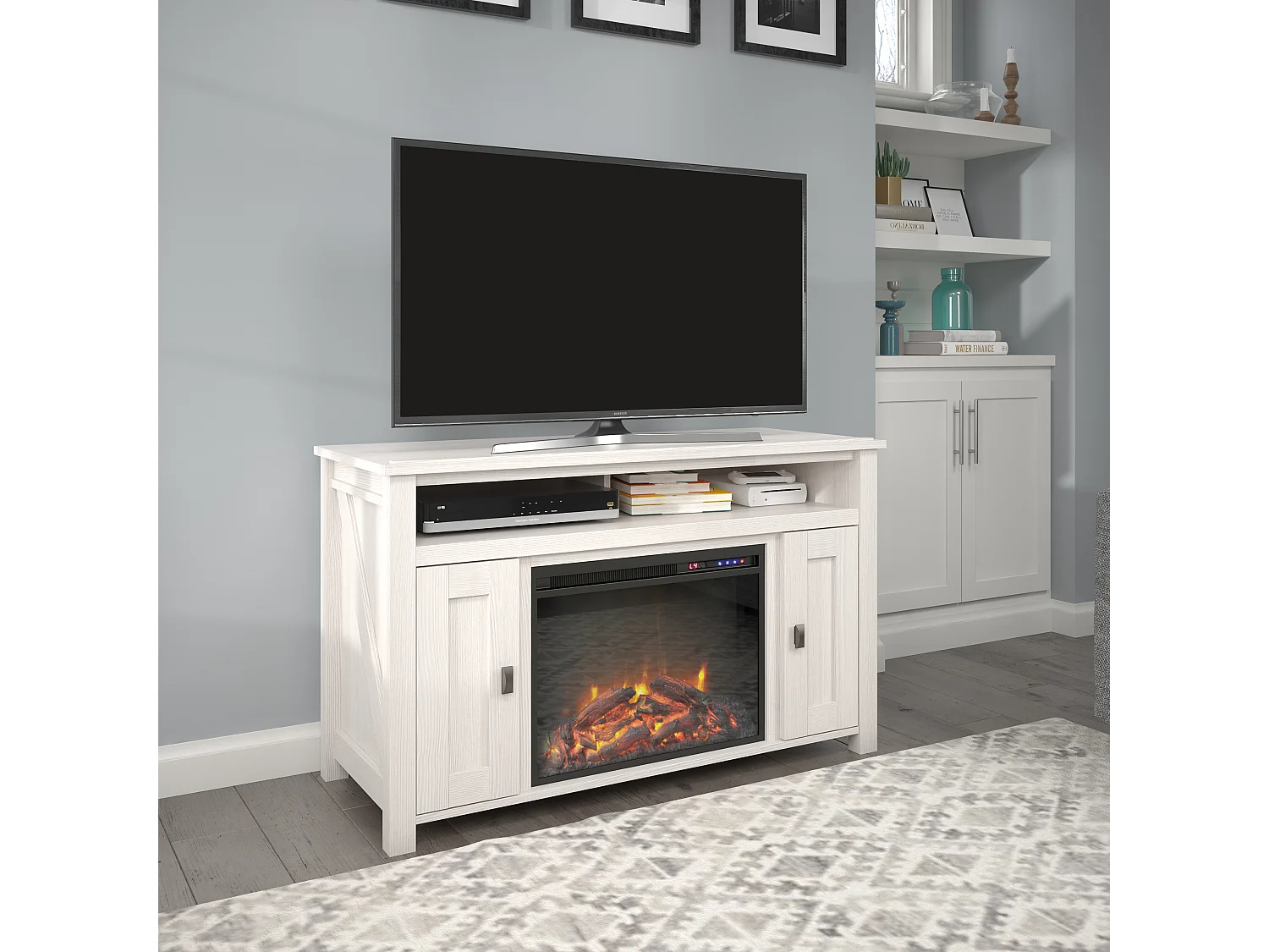 Farmington | Cheminée 2 portes en panneaux de particules blanc