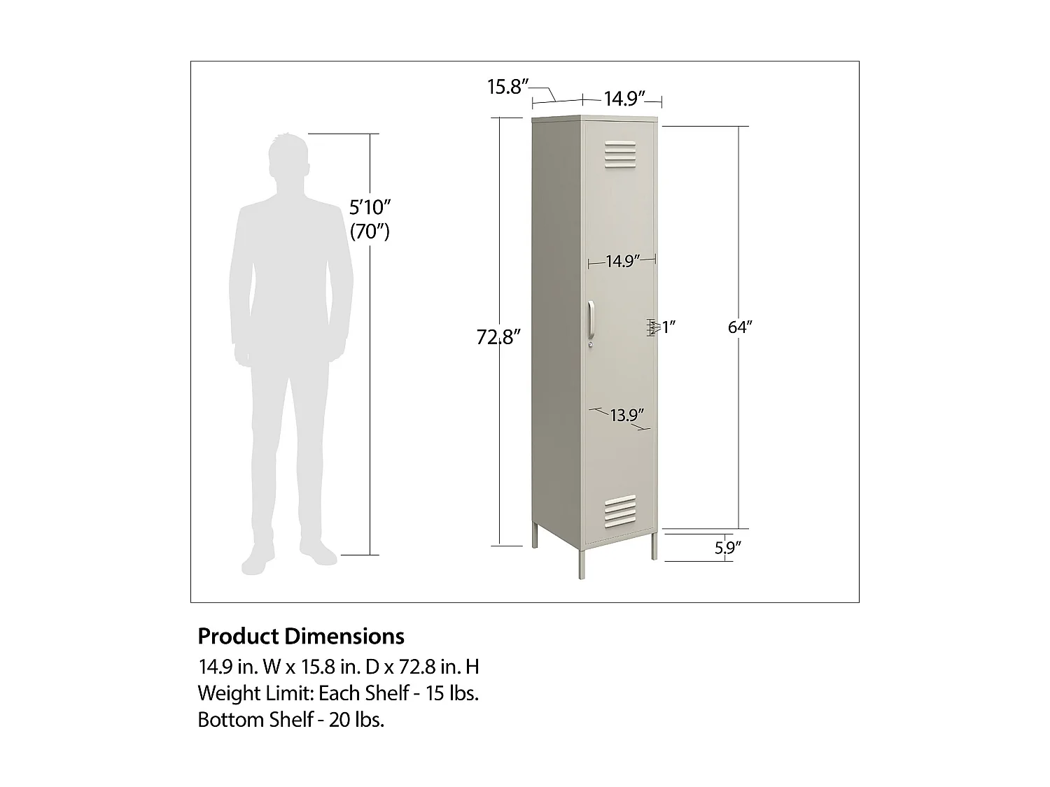 Mueble con 1 puerta en metal gris grafito