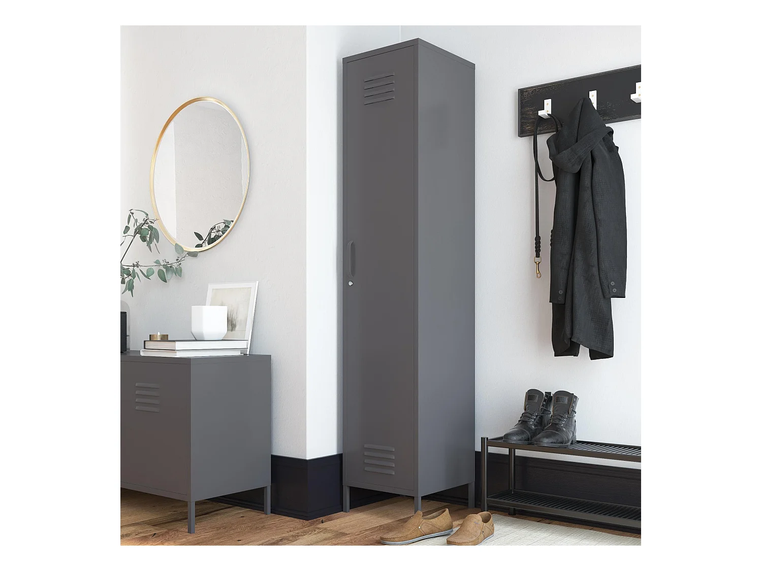 Bradford | Armoire 1 porte en métal gris graphite