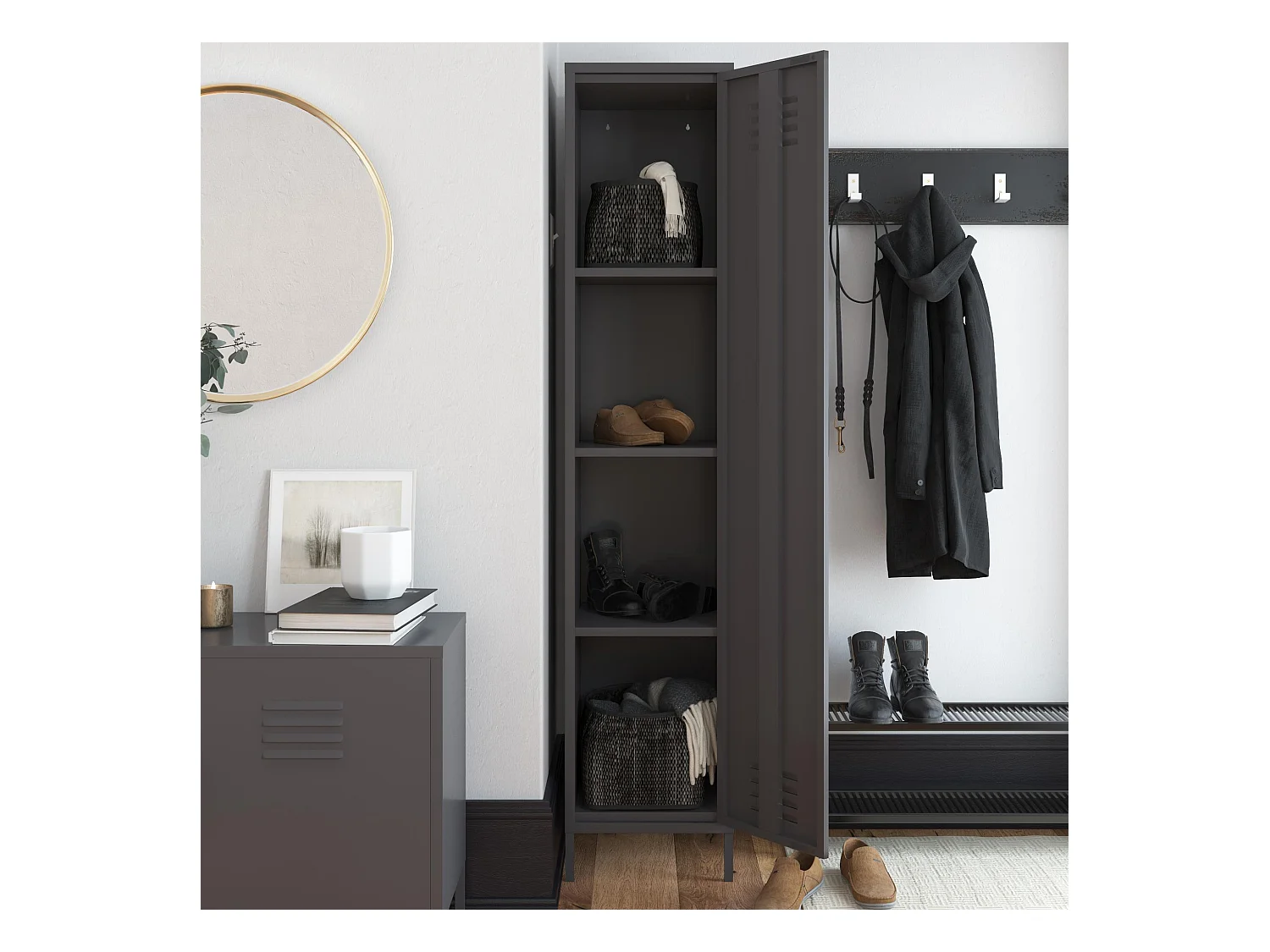 Bradford | Armoire 1 porte en métal gris graphite