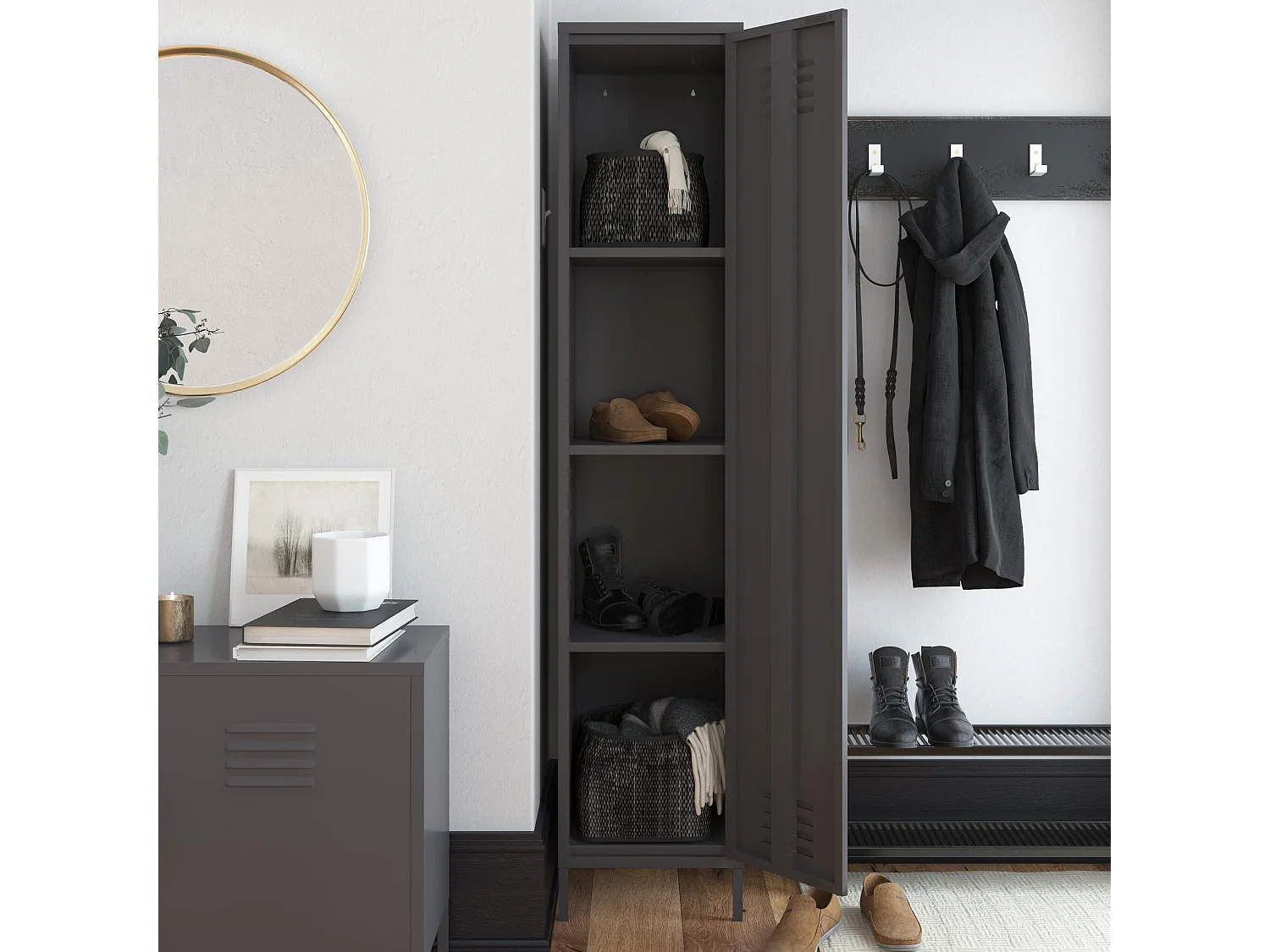 Bradford | Armoire 1 porte en métal gris graphite