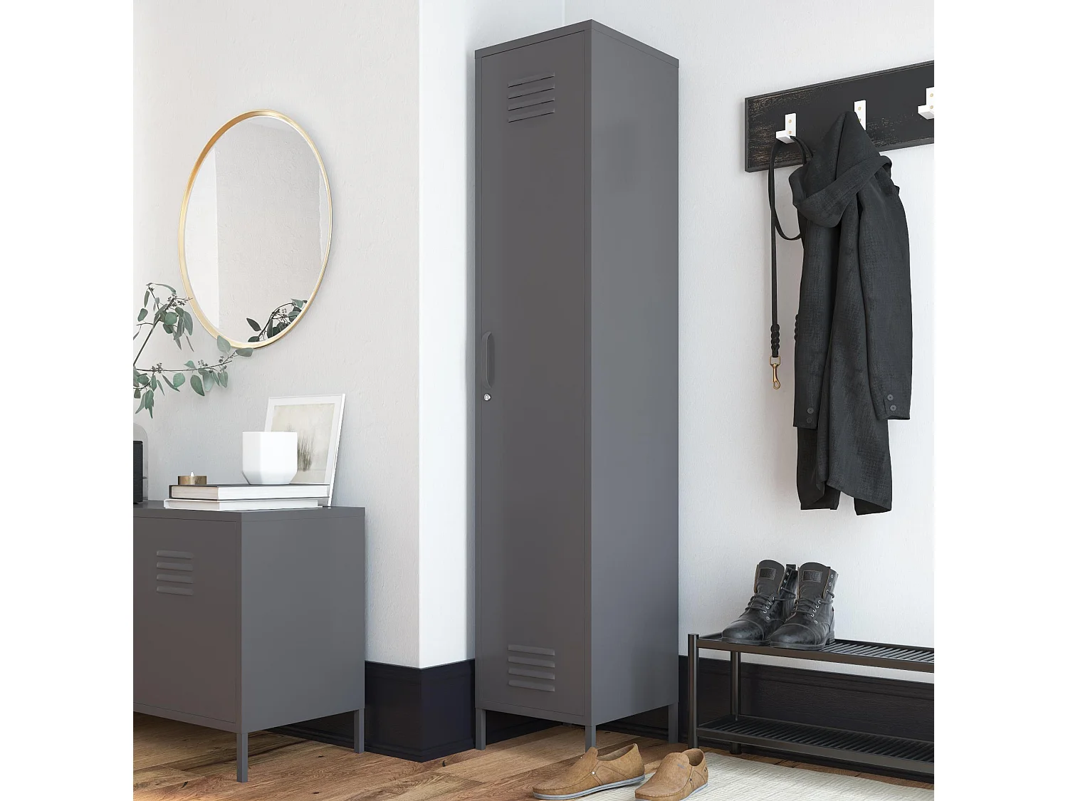 Bradford | Armoire 1 porte en métal gris graphite