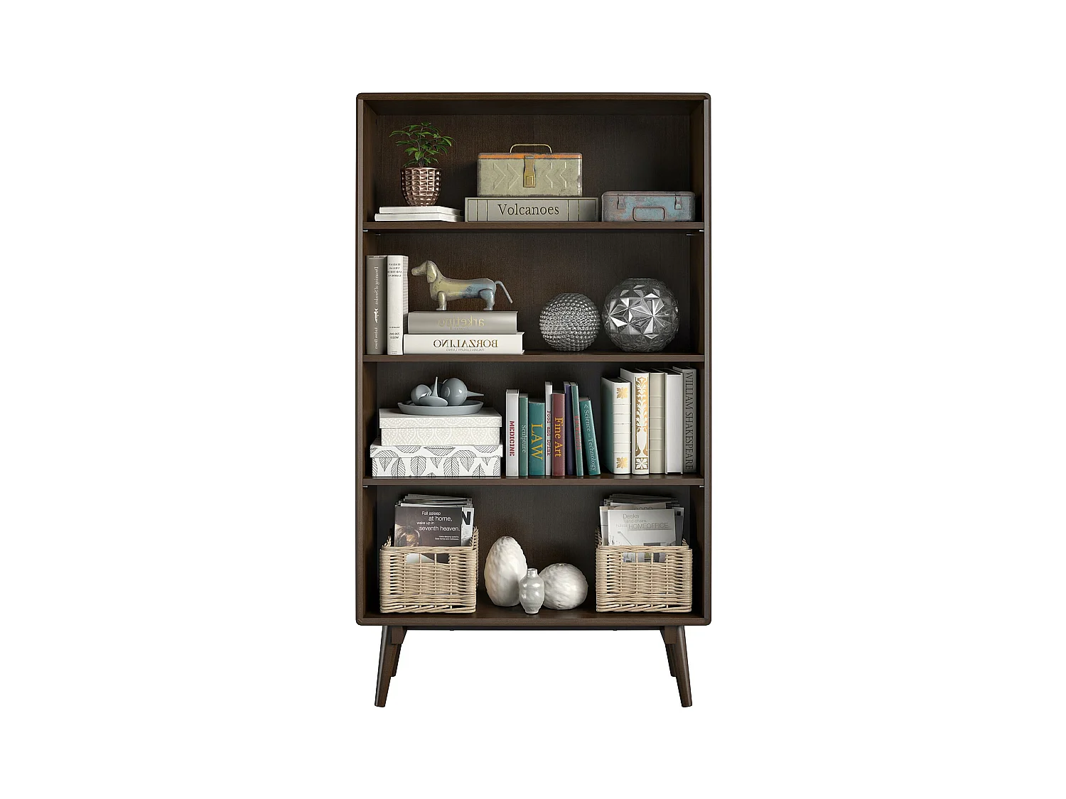 Bücherregal mit 4 Regalen aus MDF-Walnuss