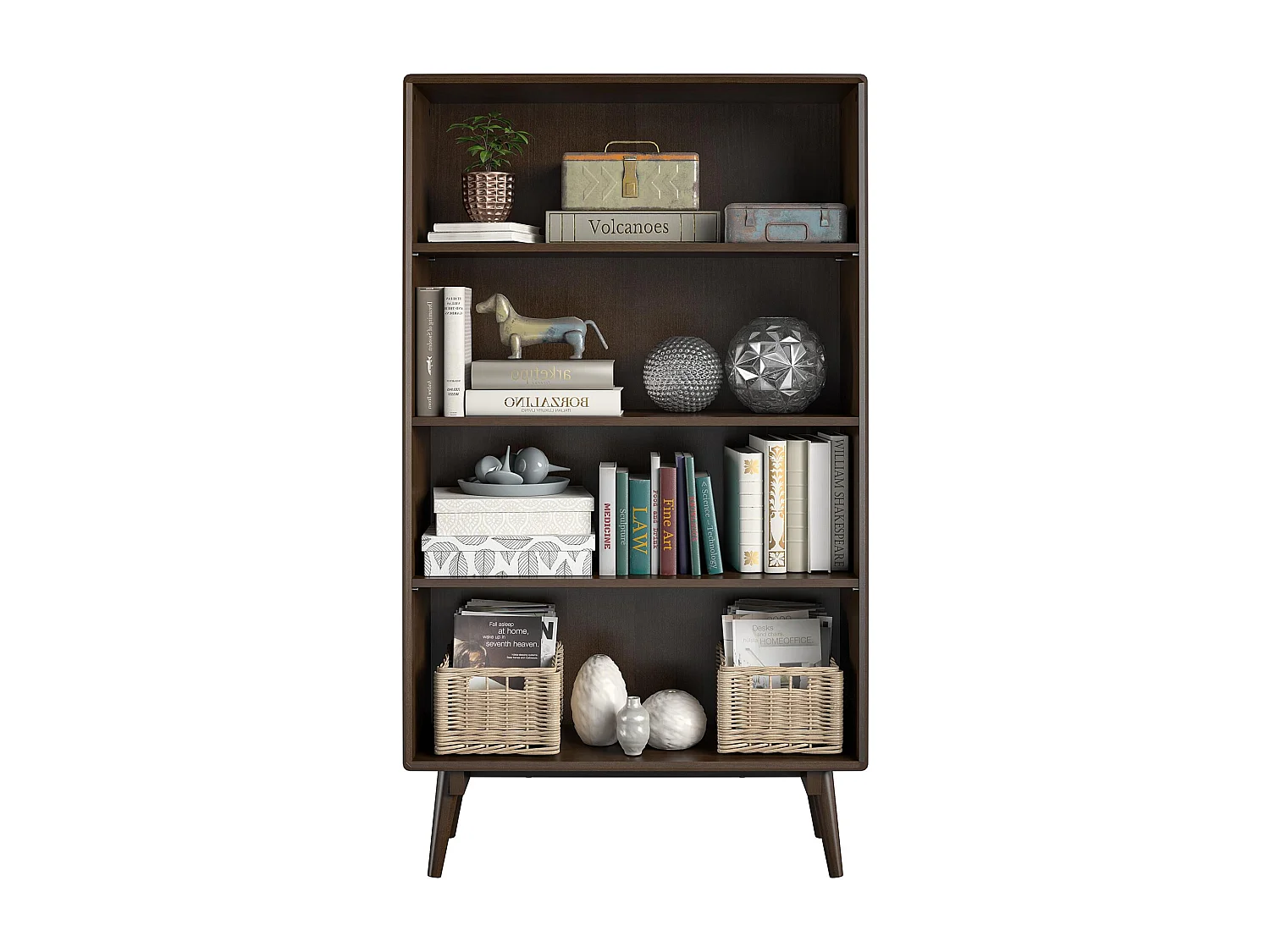 Bücherregal mit 4 Regalen aus MDF-Walnuss