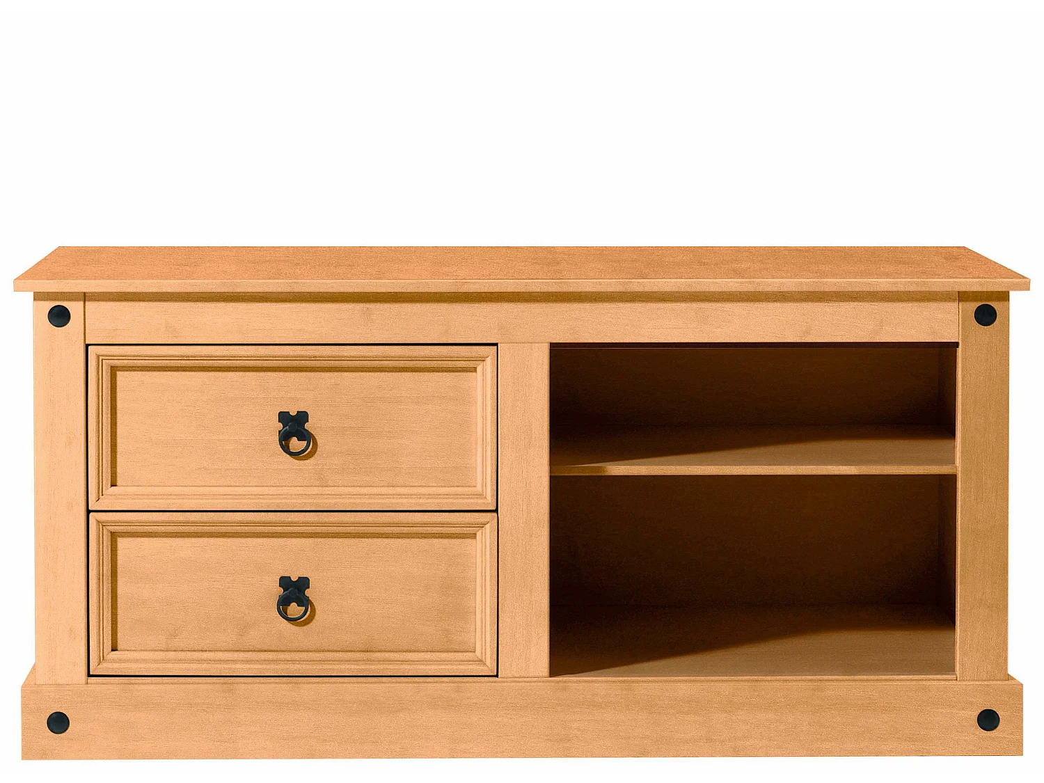 Mexico | Lowboard avec 2 tiroirs et 2 compartiments ouverts en pin nature