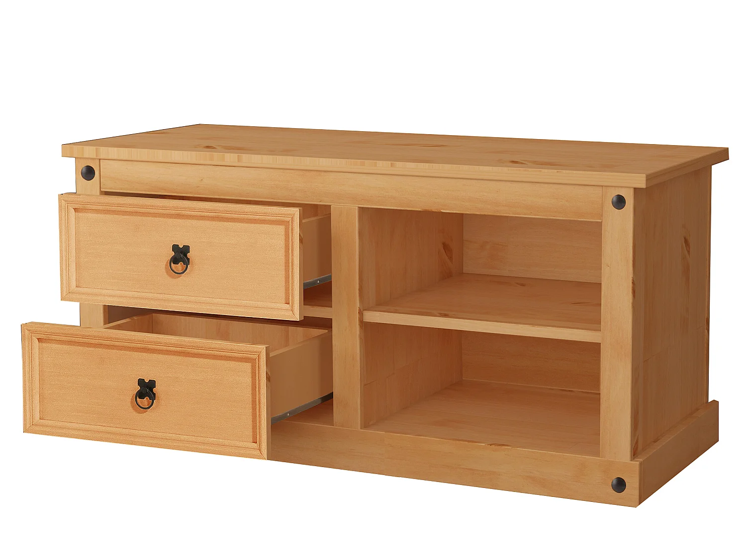 Mexico | Lowboard avec 2 tiroirs et 2 compartiments ouverts en pin nature