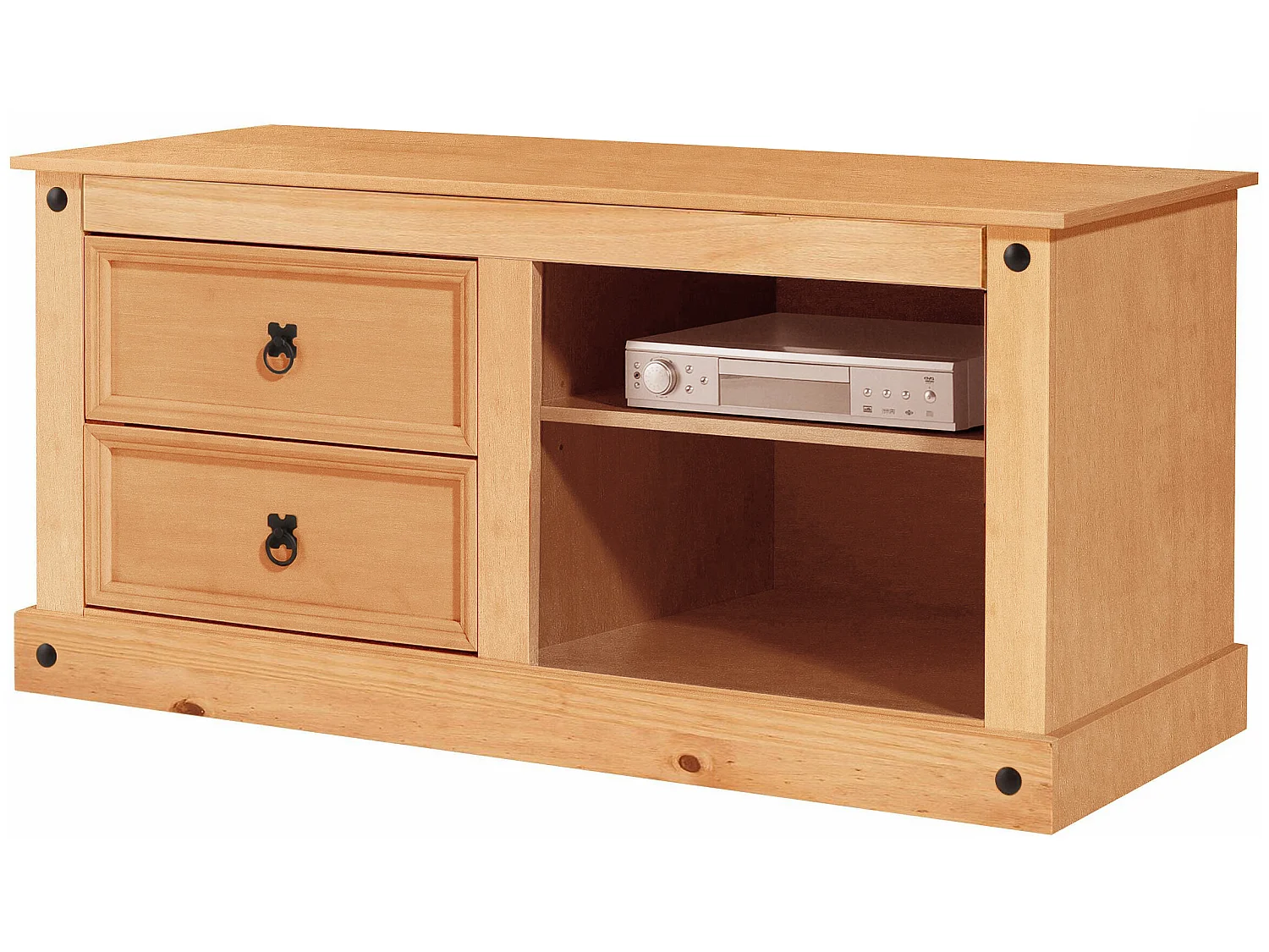 Mexico | Lowboard avec 2 tiroirs et 2 compartiments ouverts en pin nature