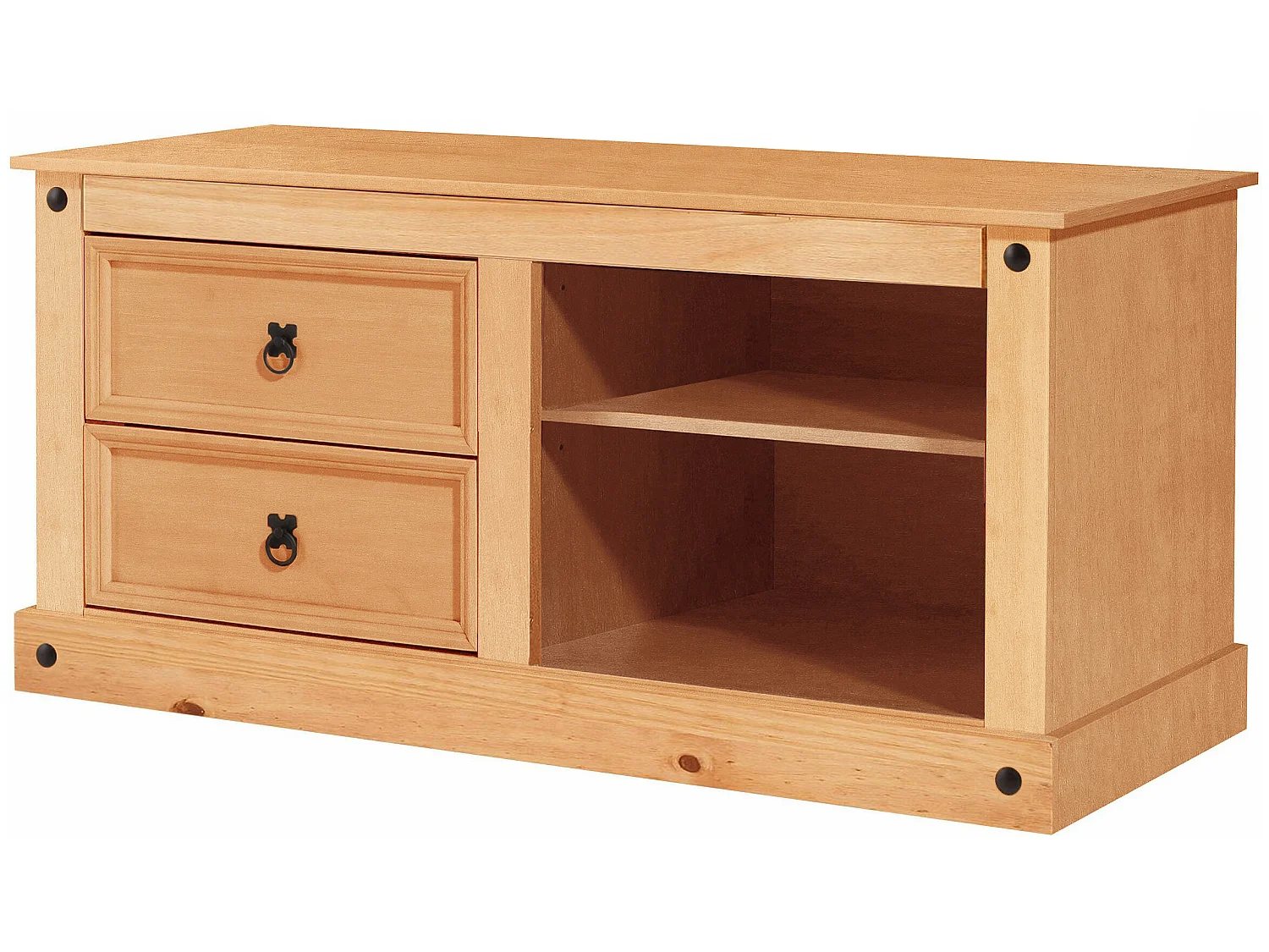 Mexico | Lowboard avec 2 tiroirs et 2 compartiments ouverts en pin nature