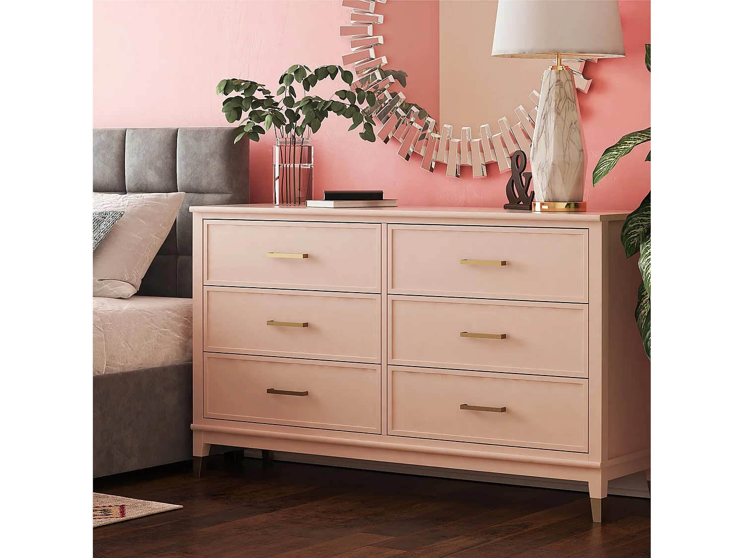 Westerleigh | Commode à 6 tiroirs en MDF rose