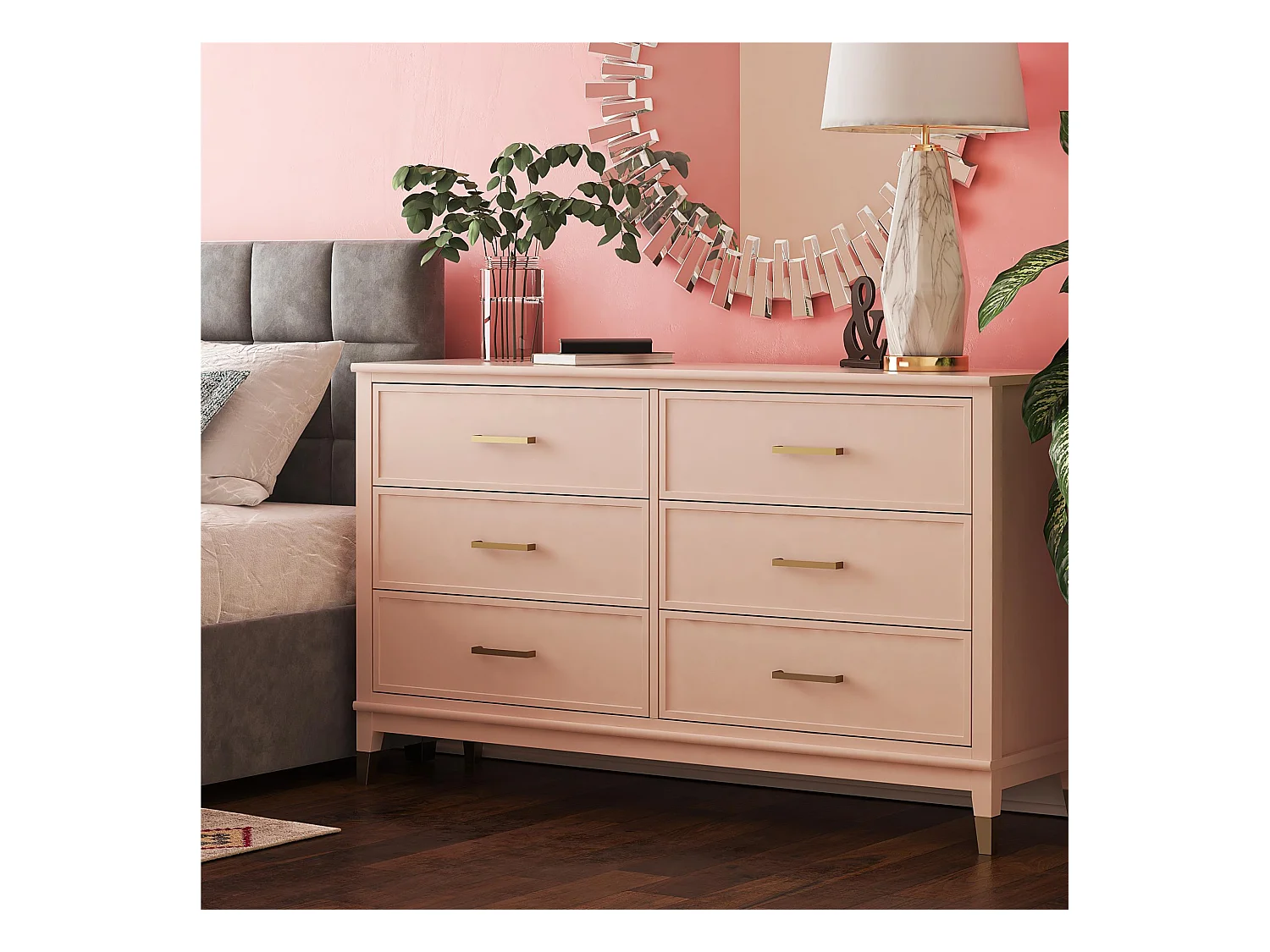 Kommode mit 6 Schubladen in MDF rosa