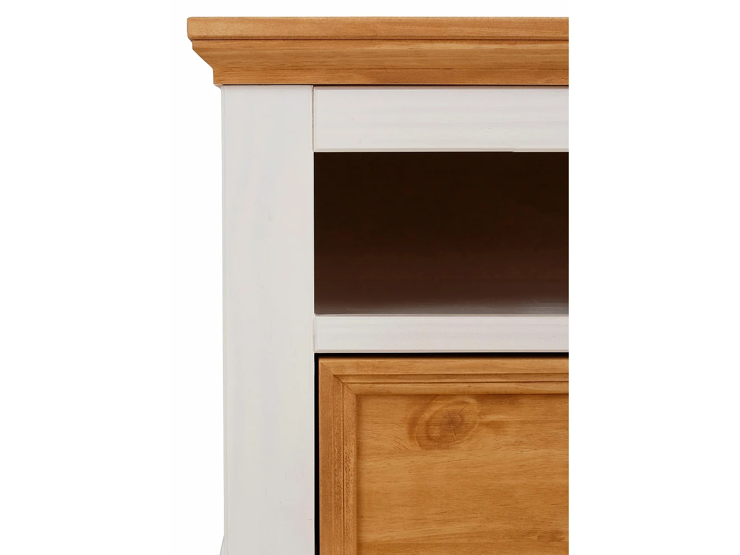 Credenza bassa con 3 cassetti in pino bianco e cera macchiata