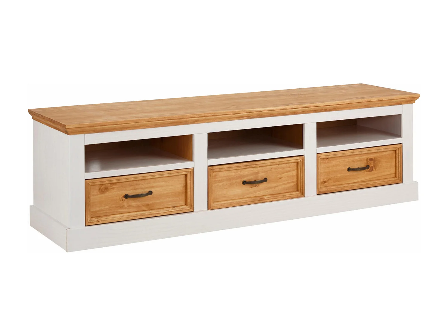 Credenza bassa con 3 cassetti in pino bianco e cera macchiata