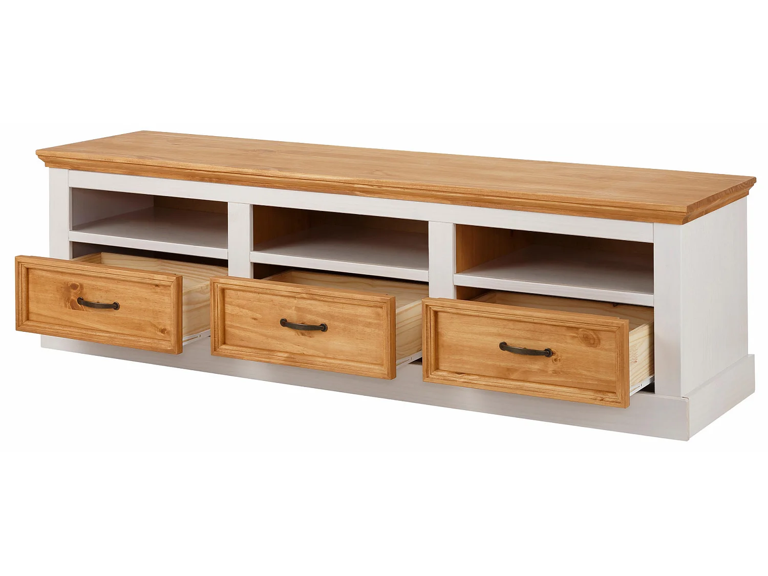 Selma | Meuble bas 3 tiroirs en pin blanc et teint ciré