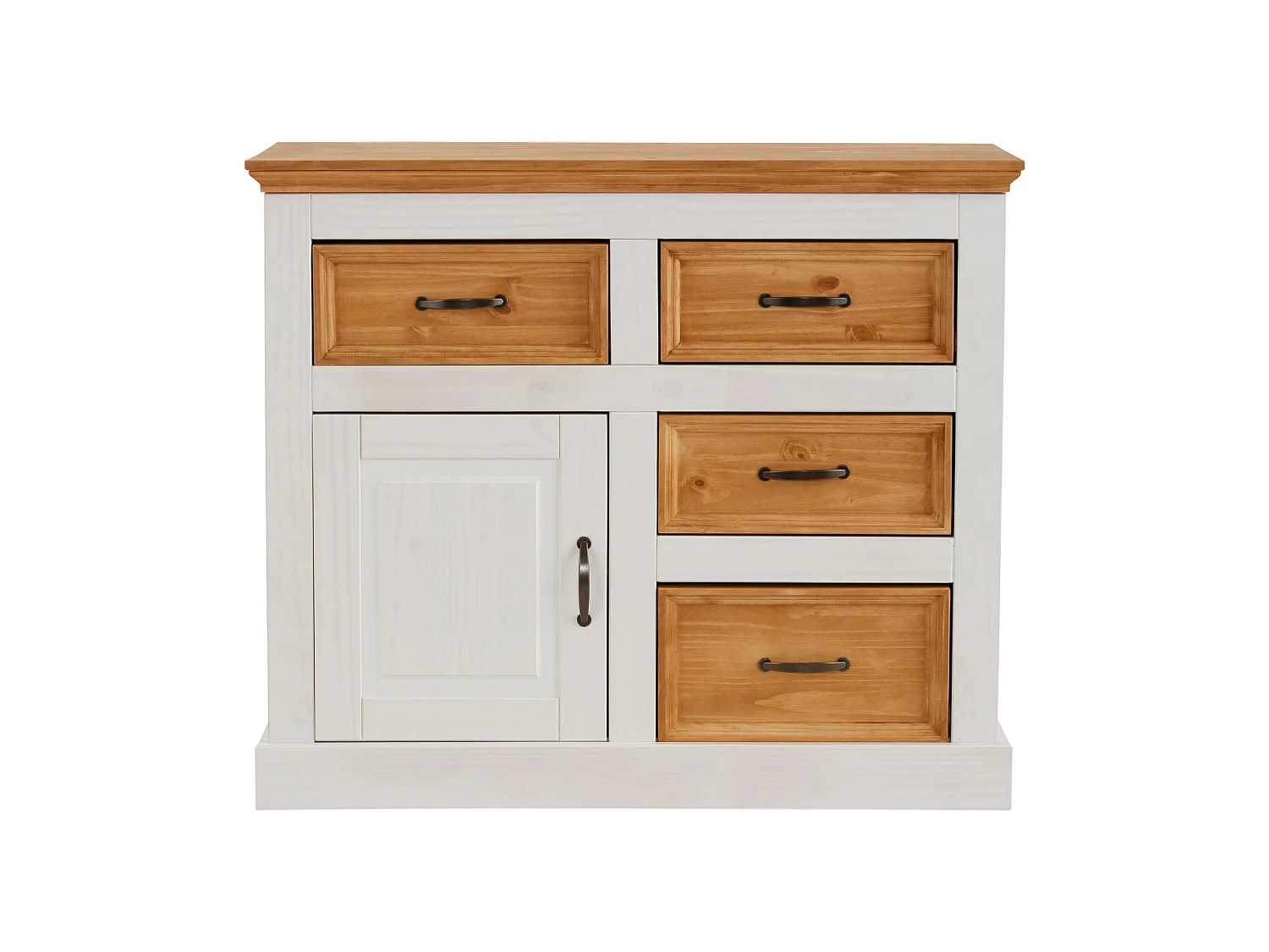 Credenza con 4 cassetti e 1 anta in pino bianco e cera antimacchia