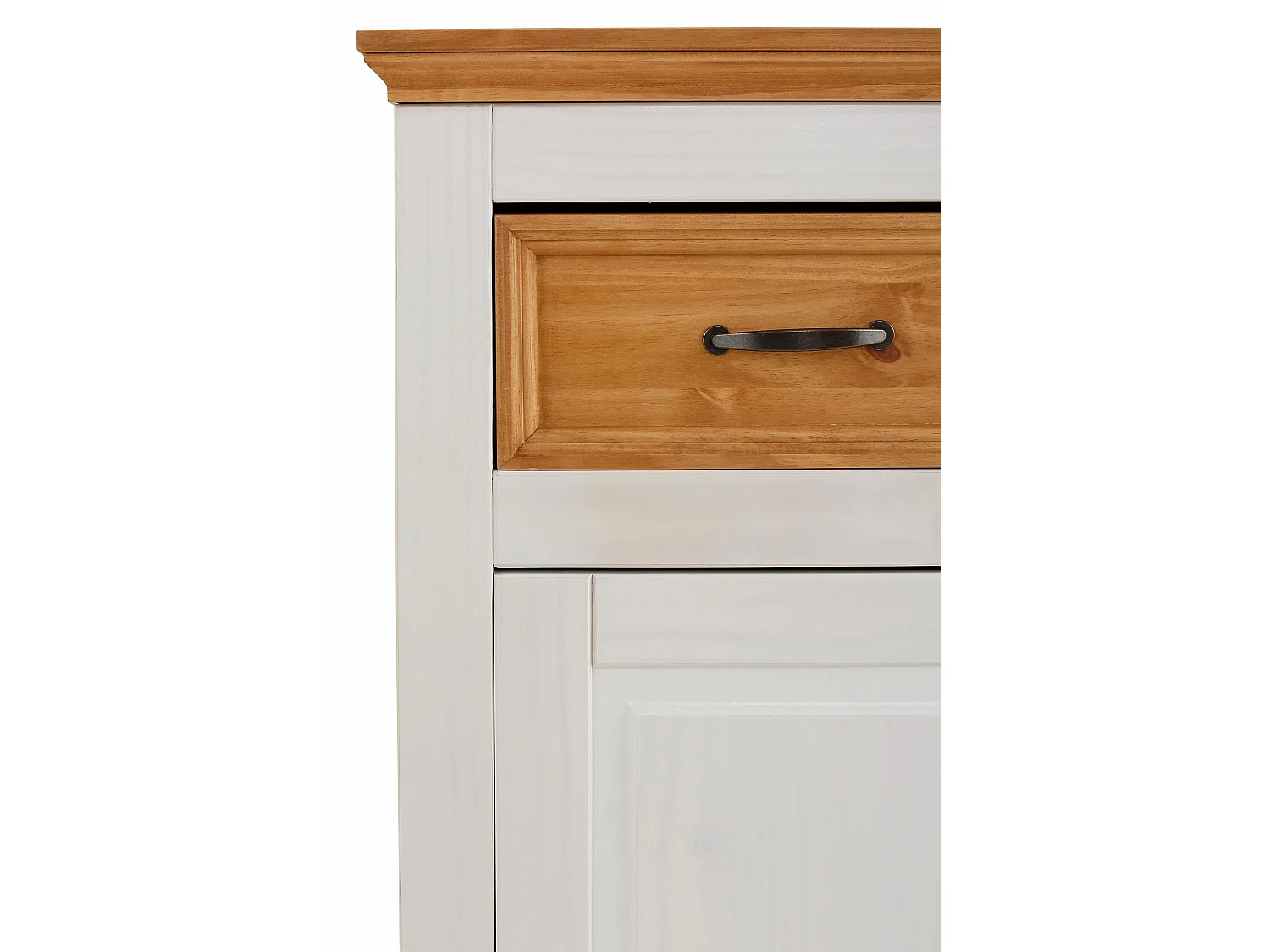 Credenza con 4 cassetti e 1 anta in pino bianco e cera antimacchia