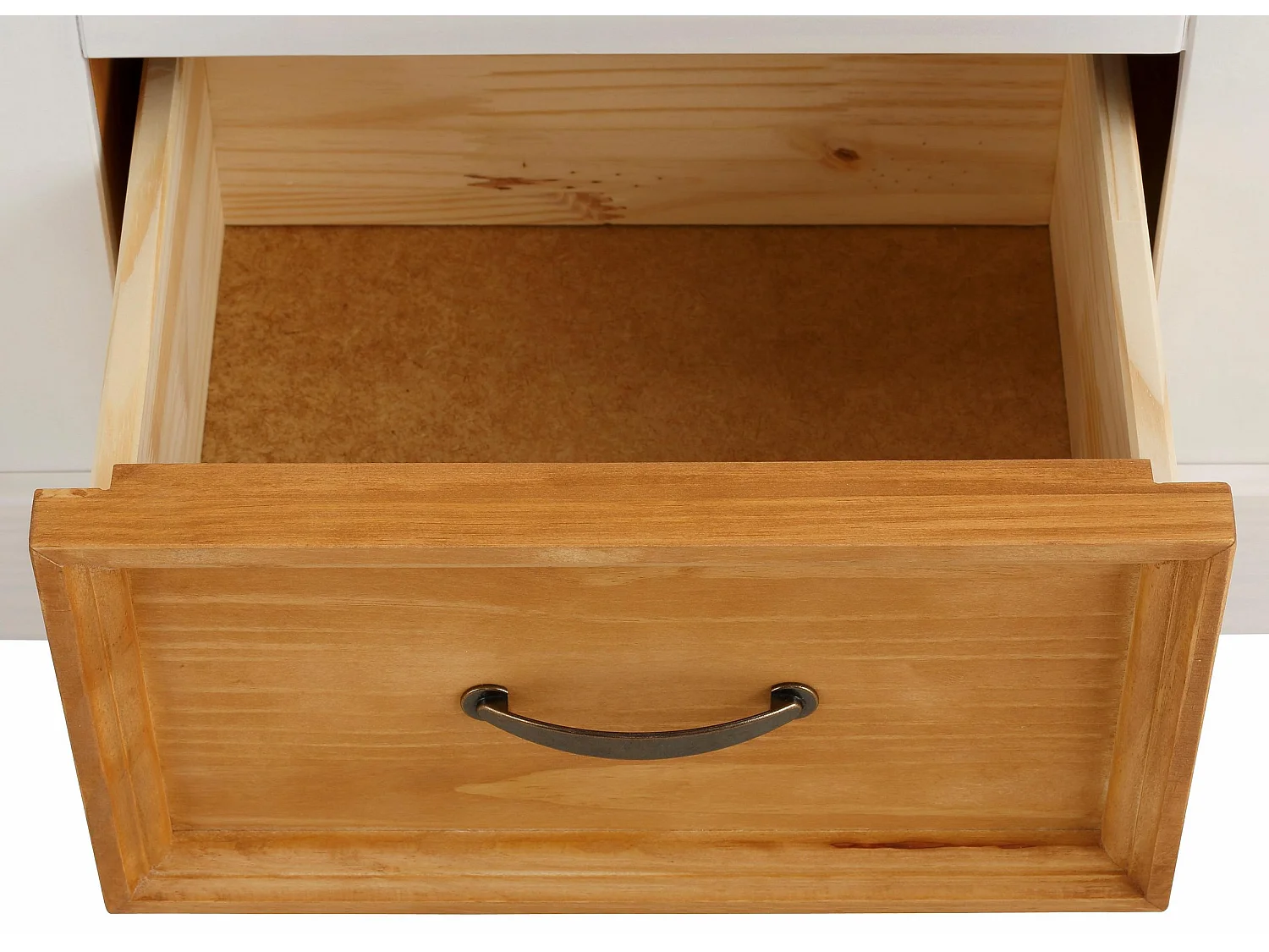 Credenza con 4 cassetti e 1 anta in pino bianco e cera antimacchia