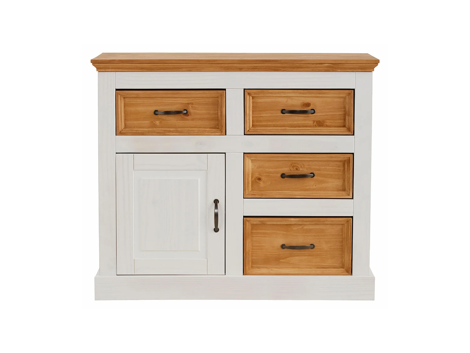 Credenza con 4 cassetti e 1 anta in pino bianco e cera antimacchia