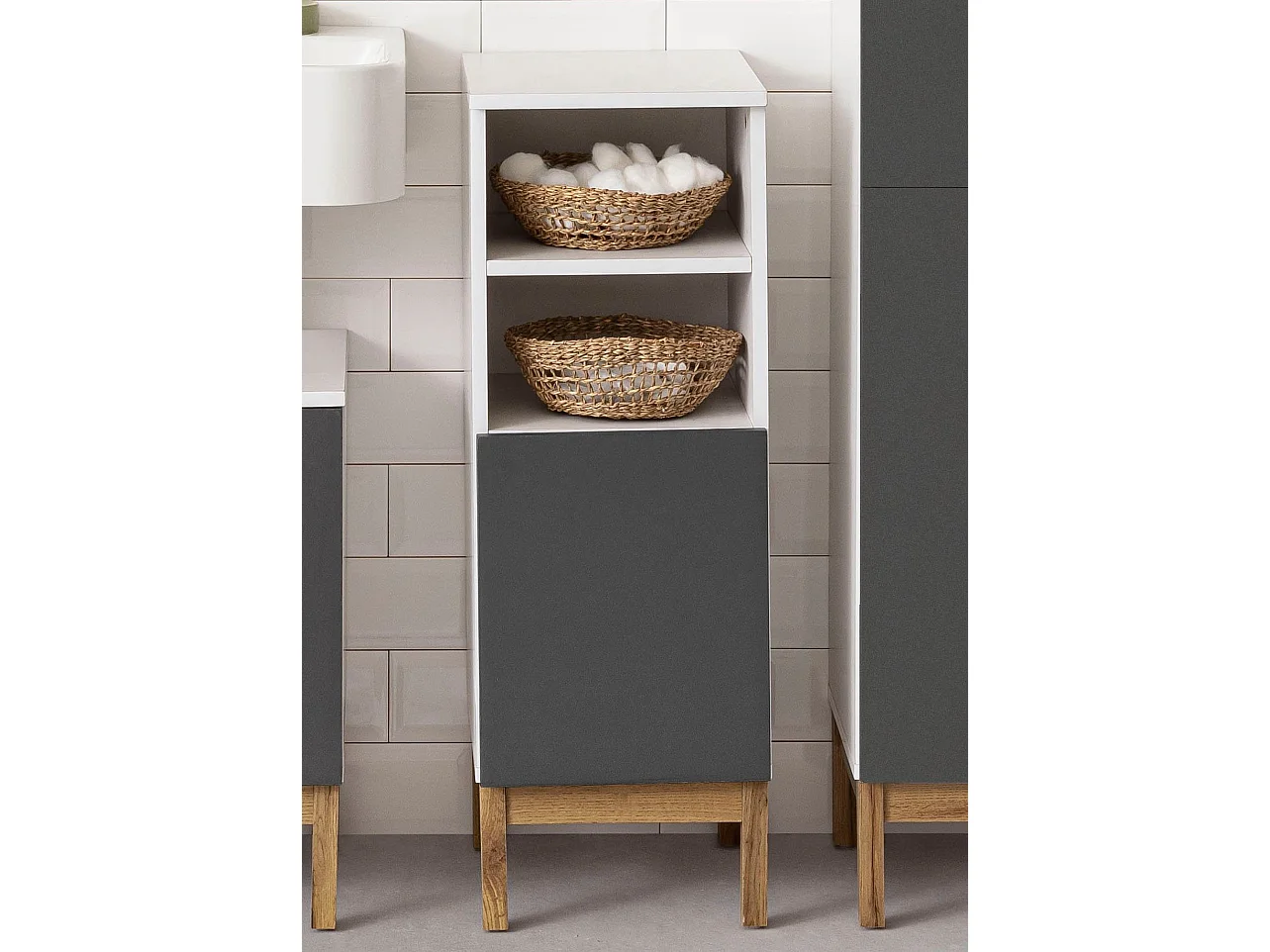 Schrank mit 1 Tür aus Spanplatte in Weiß und Anthrazit