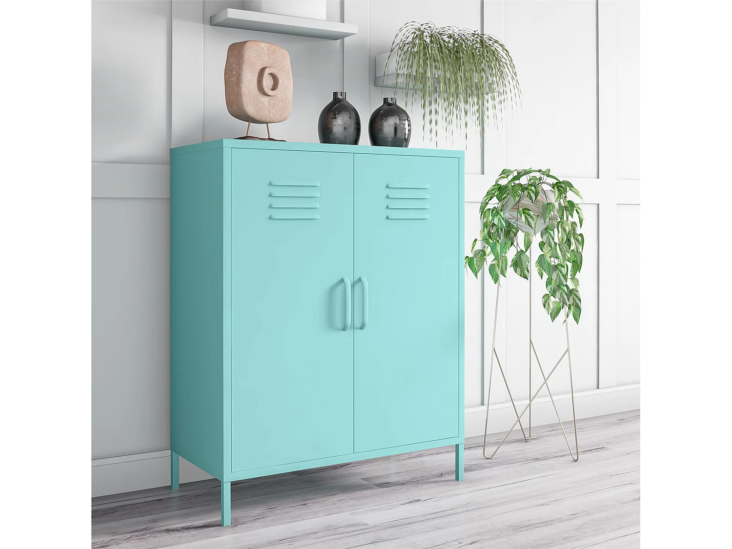 Mueble con 2 puertas en metal menta